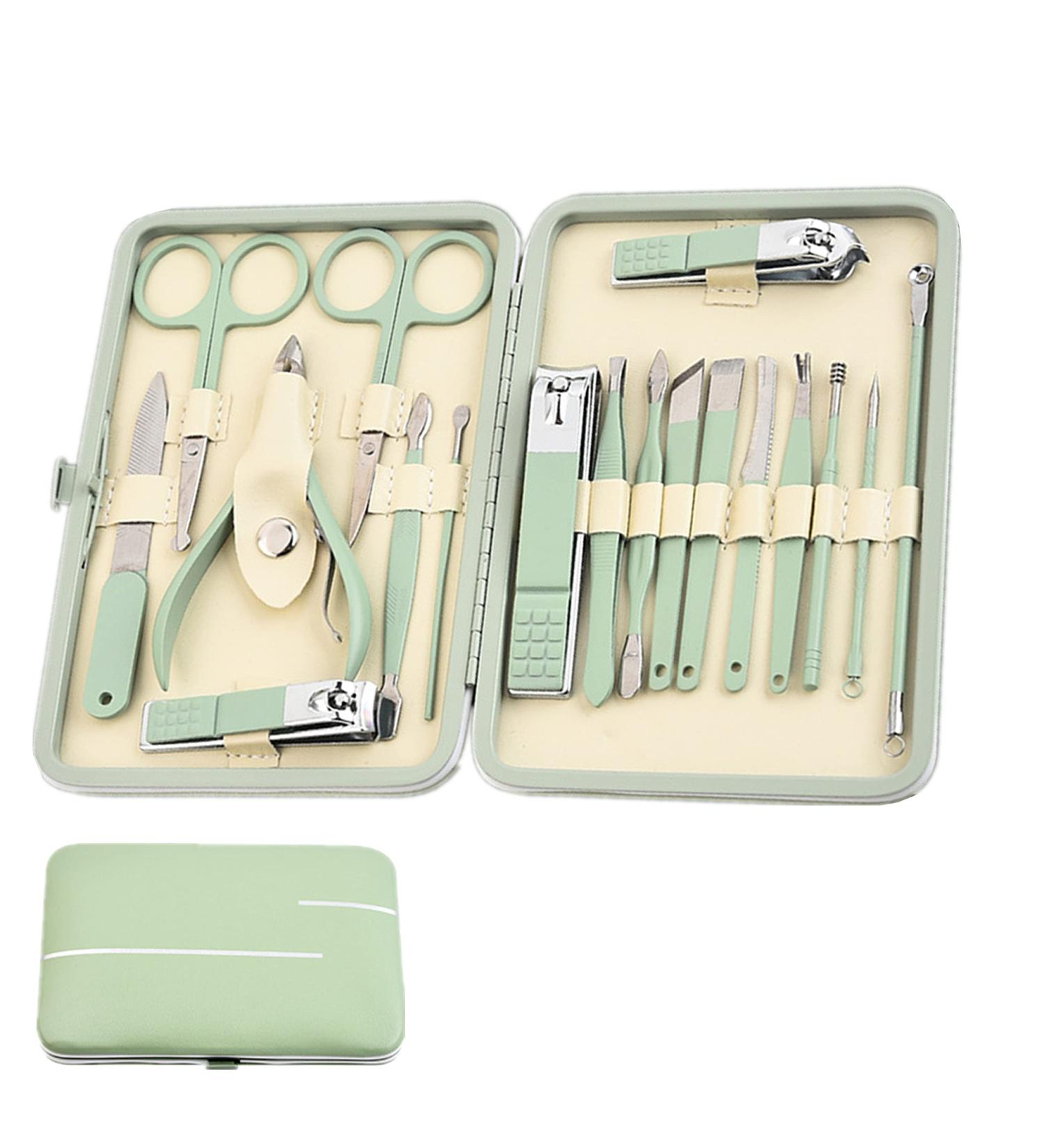 18-in-1 Manicure Set for Men & Women - Professional Nail Grooming Kit with Leather Case - Aceoce Mint Green - Buy Online on GoSupps.com