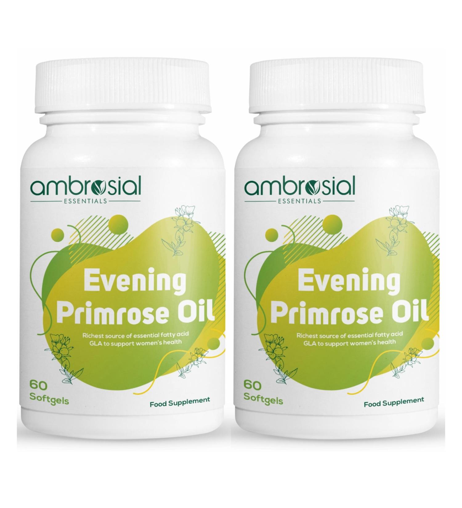 Ambrosial Evening Primrose Oil 1000mg (EPO) | Cold Pressed Evening Primrose Oil Capsules | Rich Source of Omega 6 Fatty Acids & GLA | High Strength Evening Primrose Capsules (Pack of 2-120 Softgels) 60 count (Pack of 2) - Buy Online on GoSupps.com