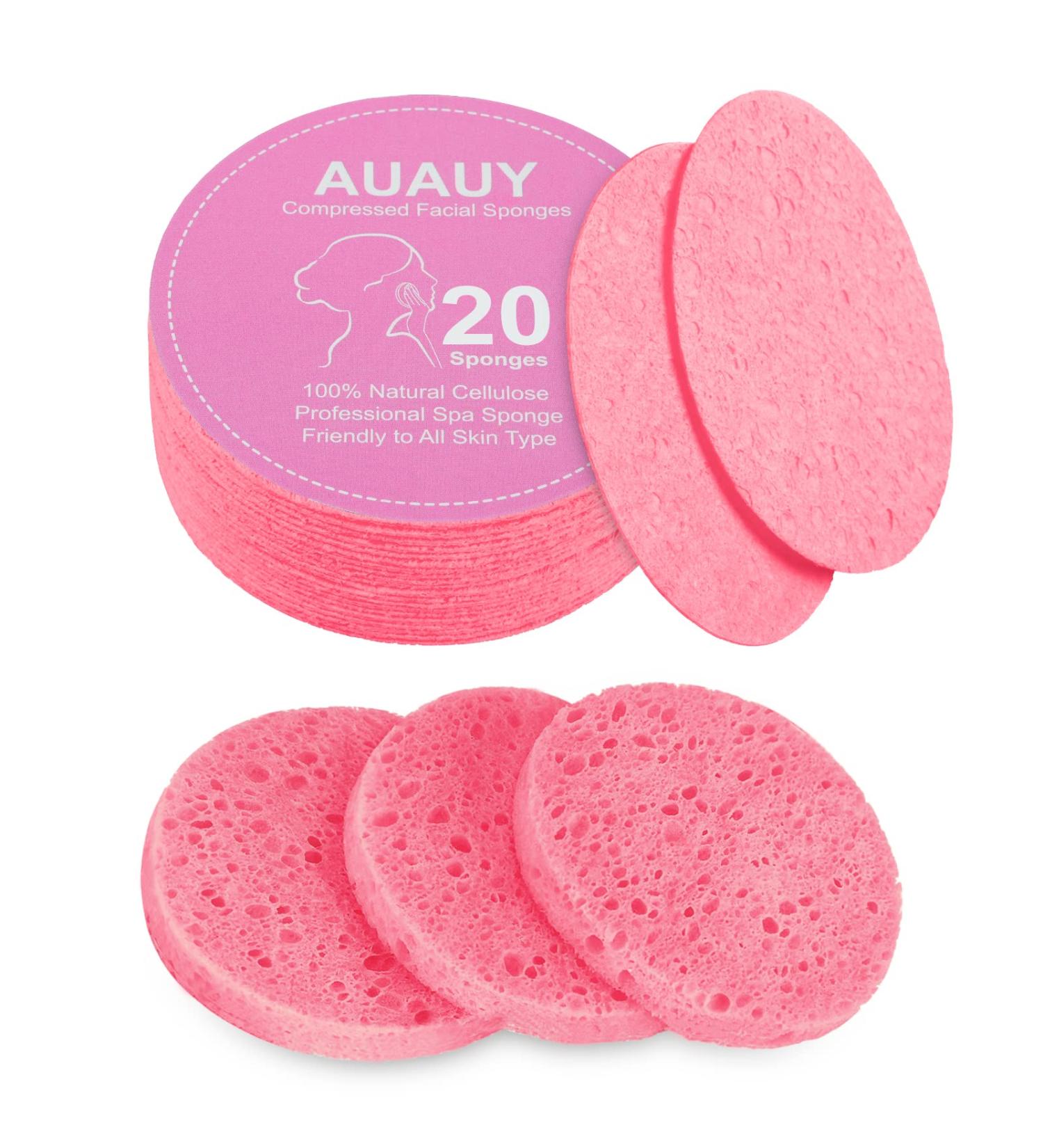 AUAUY Compressed Facial Sponges 20 Count Cellulose Facial Sponges for Daily Cleansing 100% Natural Wood Pulp Cotton Face Washing Sponge for Facial Cleansing Exfoliating Mask Makeup Removal 20 Pink - Buy Online on GoSupps.com
