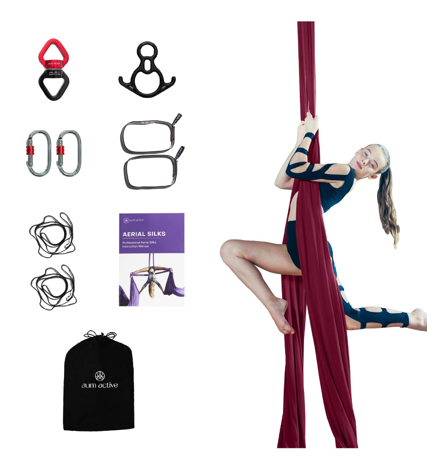 Aum Active 11 Yards Aerial Silks Kit with Swivel & Guide - Durable Ariel Silks for Aerial Yoga & Acrobatics (Plum) - Up to 18ft Rigging Point - Buy Online on GoSupps.com