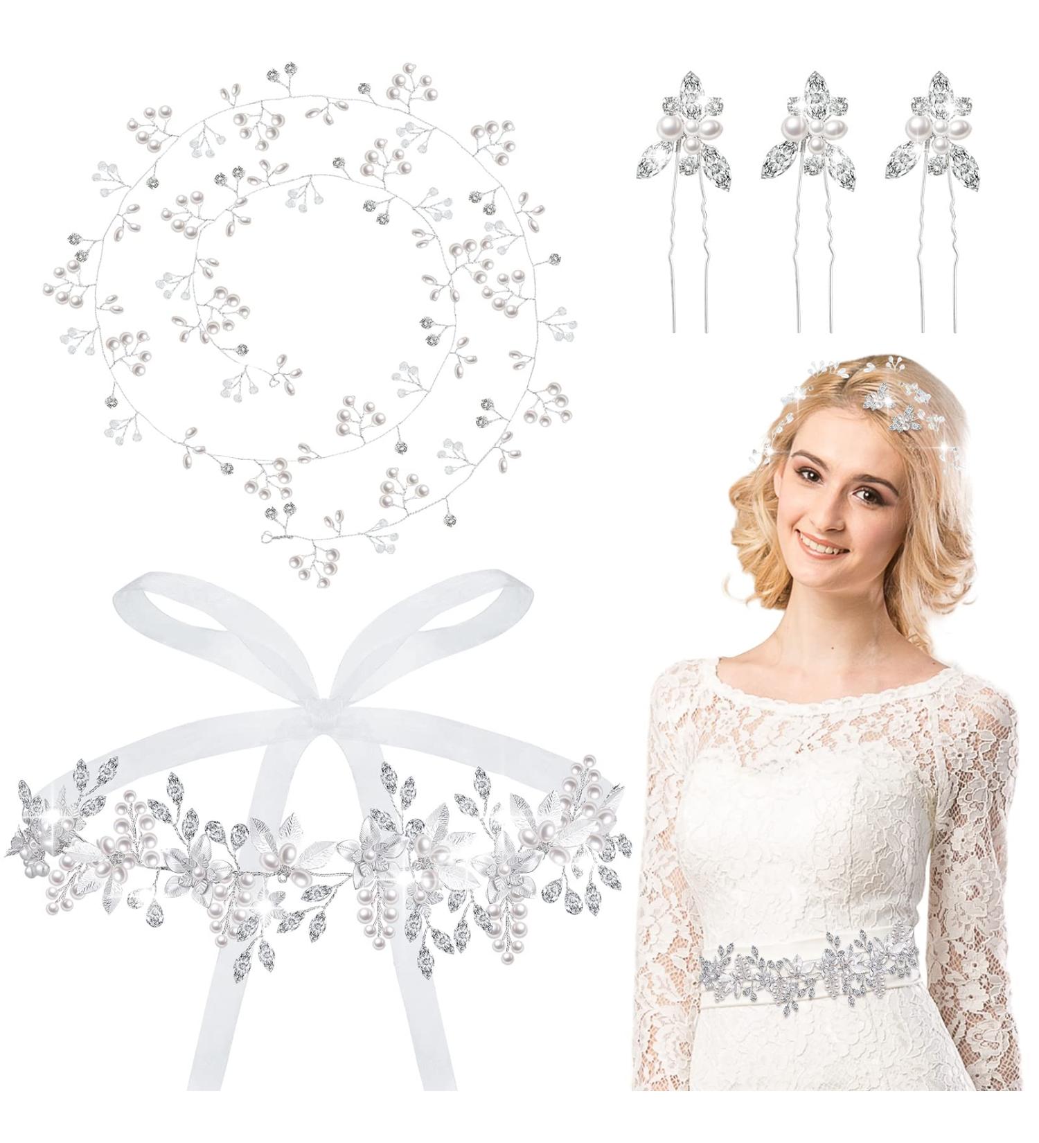 Lyrow 5 Pcs Crystal Wedding Hair Vine & Bridal Accessories Set - Buy Online on GoSupps.com
