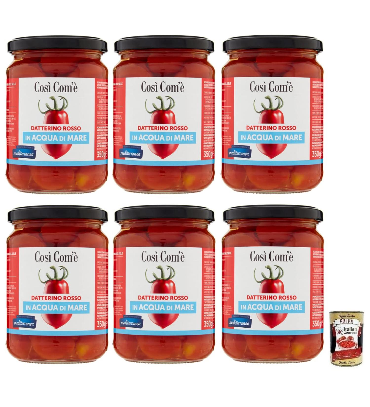  Italian Gourmet E.R. Cos Com' Datterino Rosso Pack of 6 red Datterino tomatoes in seawater Italian tomatoes 350g jar + Italian Gourmet Polpa di Pomodoro 400g box - Buy Online on GoSupps.com