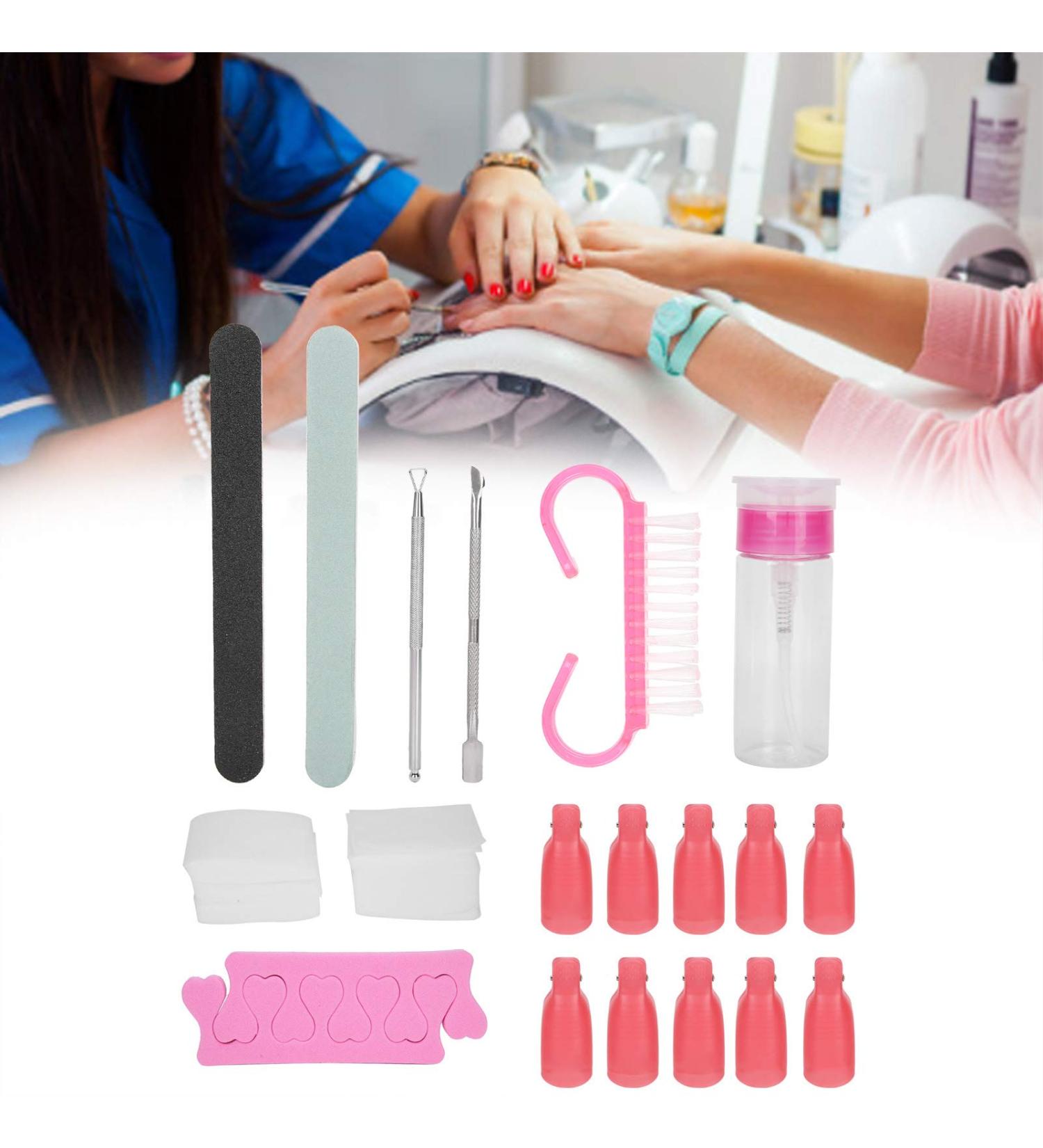 Nail Manicure Tools Set Nail Remover Tools Set Cuticle Cutter Pusher Nail Files Nail Wipe Cotton Pads for Shaping Removing and Polish Soak Off Clips - Buy Online on GoSupps.com