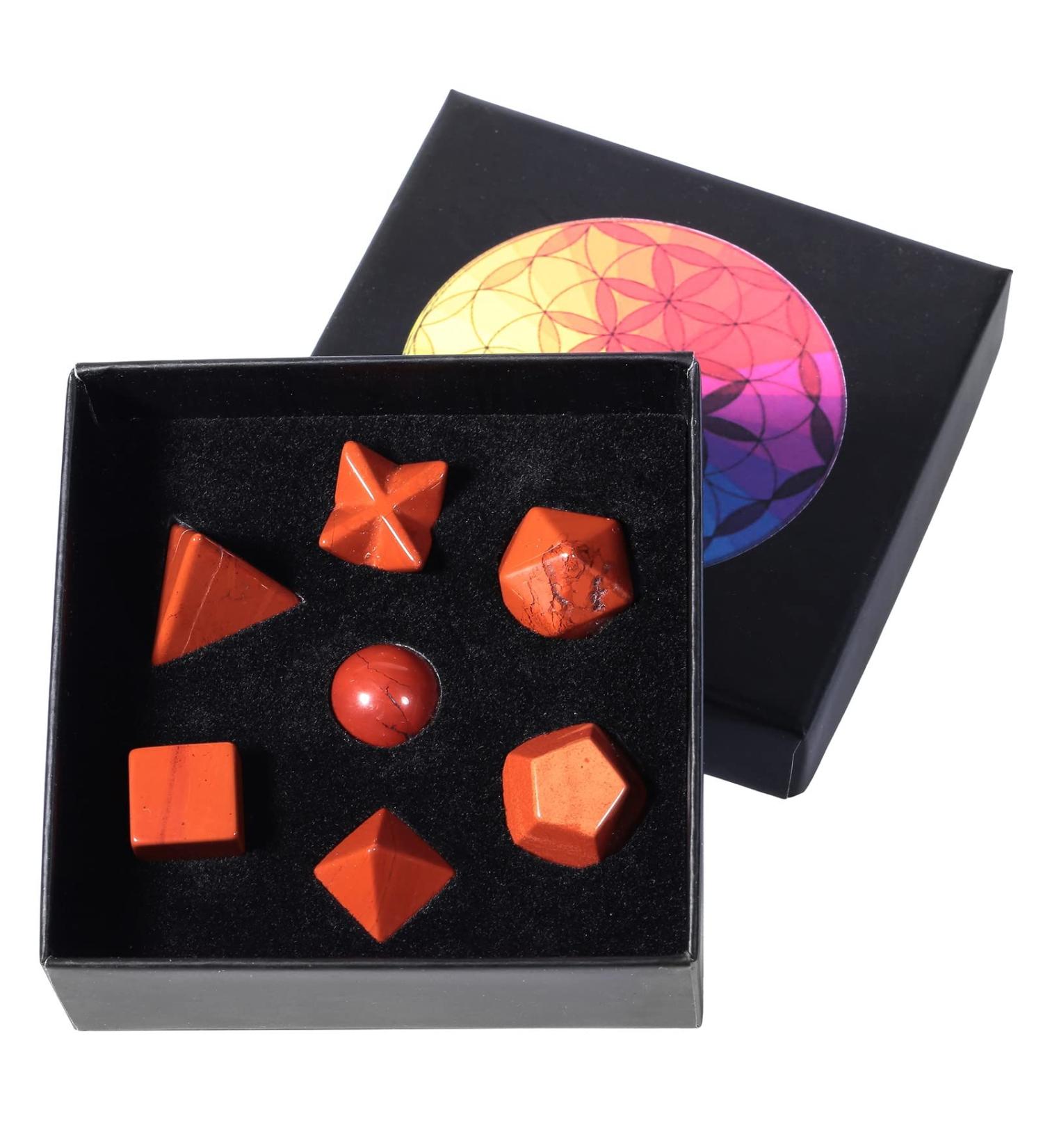 Nupuyai 7 Pieces Red Jasper Platonic Solids Set | Sacred Geometry & Reiki Healing Crystals in Gift Box - Shop Internationally! - Buy Online on GoSupps.com