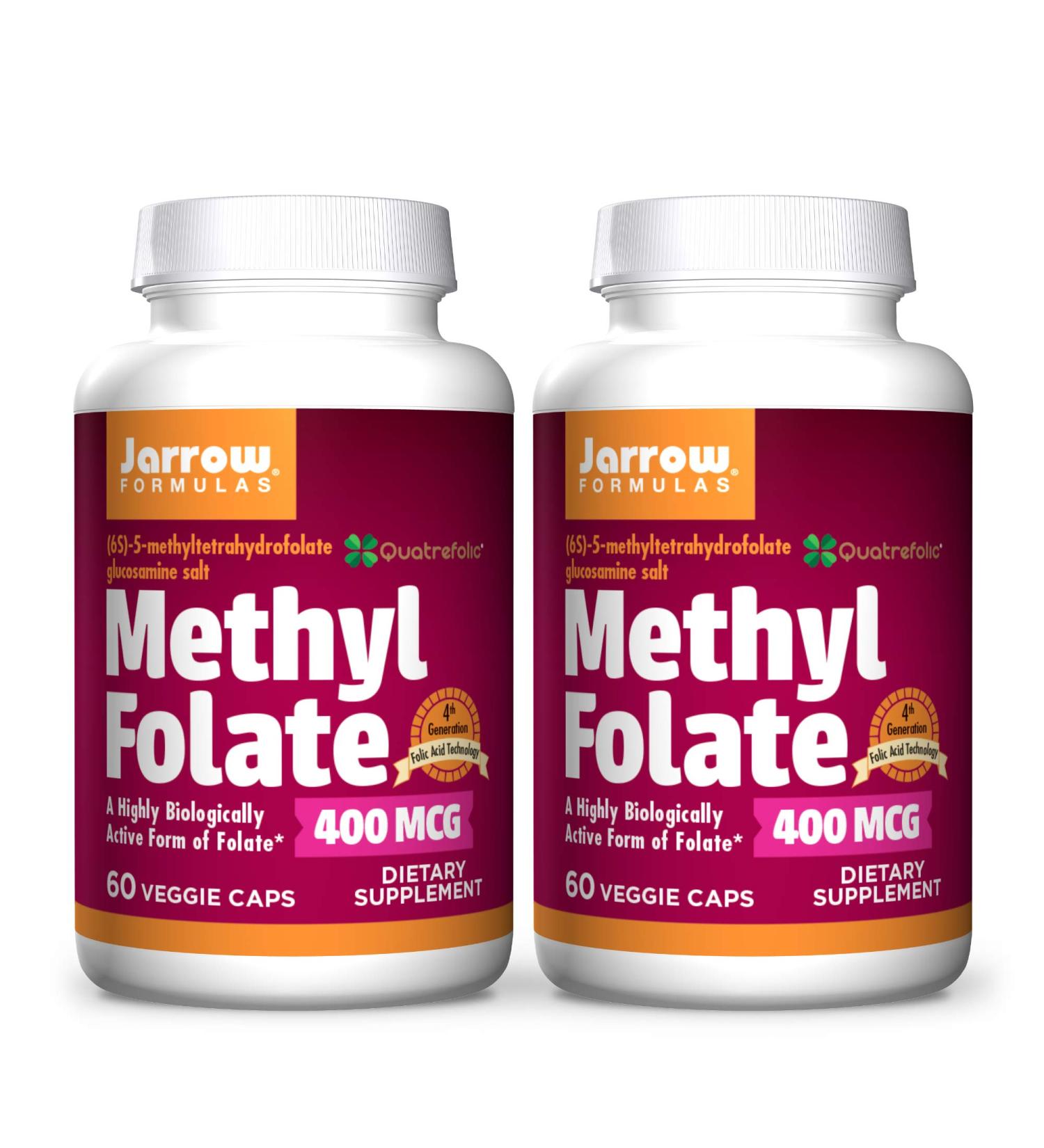 Jarrow Formulas Methyl Folate 400 mcg - 60 Veggie Caps (Pack of 2) - Highly Active Folate - 4th Generation Folic Acid - 120 Servings - Buy Online on GoSupps.com