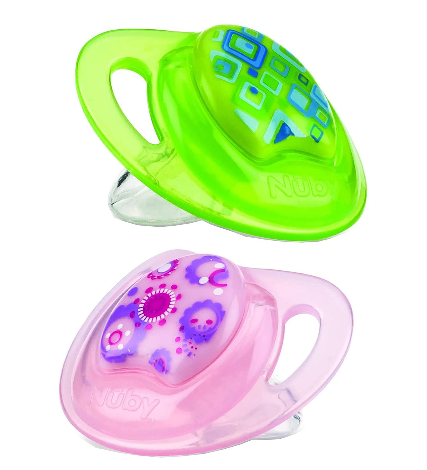 Buy Silicone Prima PP Orthodontic Pacifiers - Green & Pink BPA-Free Non-Toxic for Baby Girls 6-18 Months | 2-Pack with Massage Bag - Buy Online on GoSupps.com