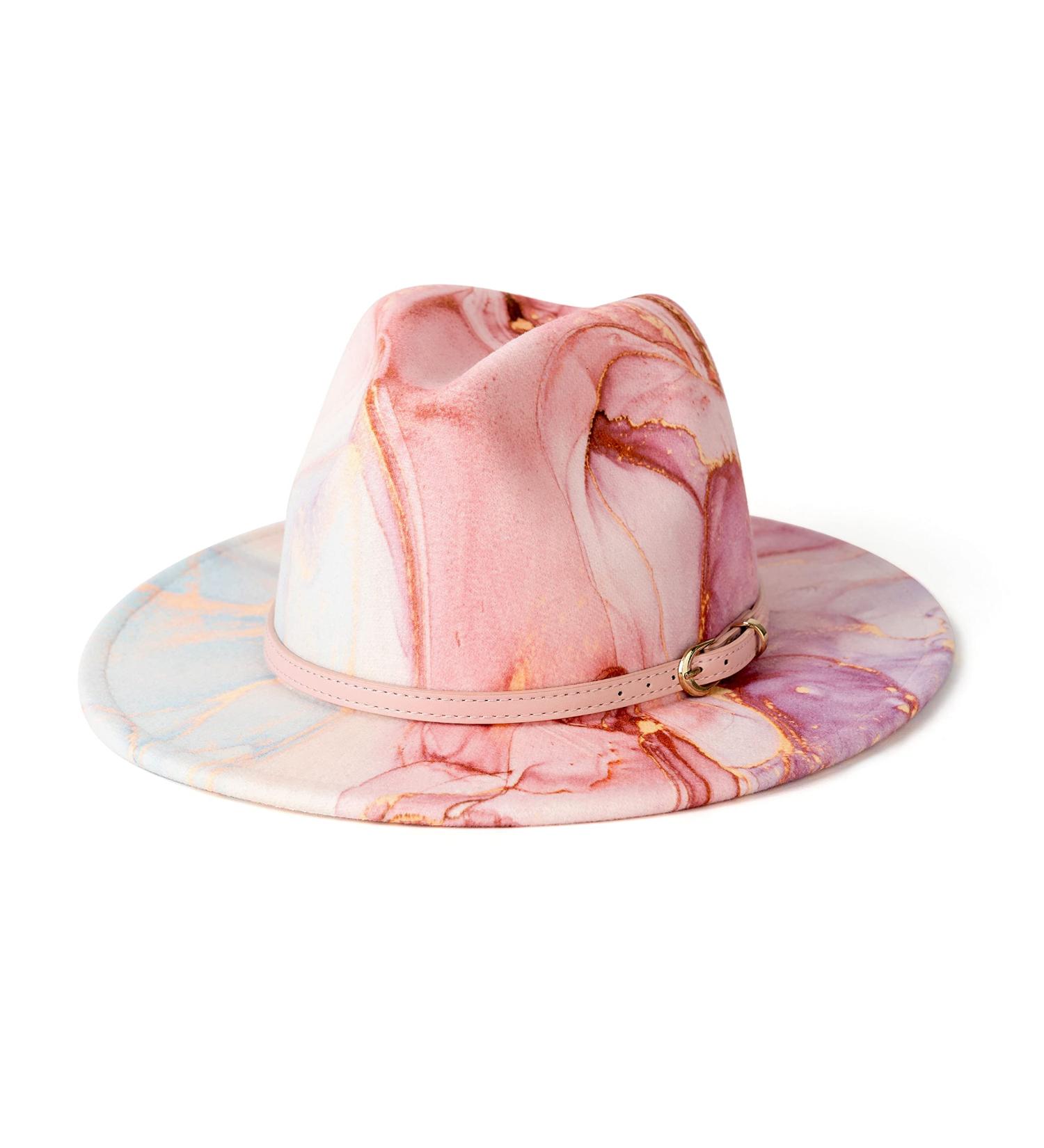 Gossifan Multicolor Tie-dye Wide Brim Fedora Hat for Women - Gold Pink - Size 7 1/8-7 1/4 - Buy Online on GoSupps.com