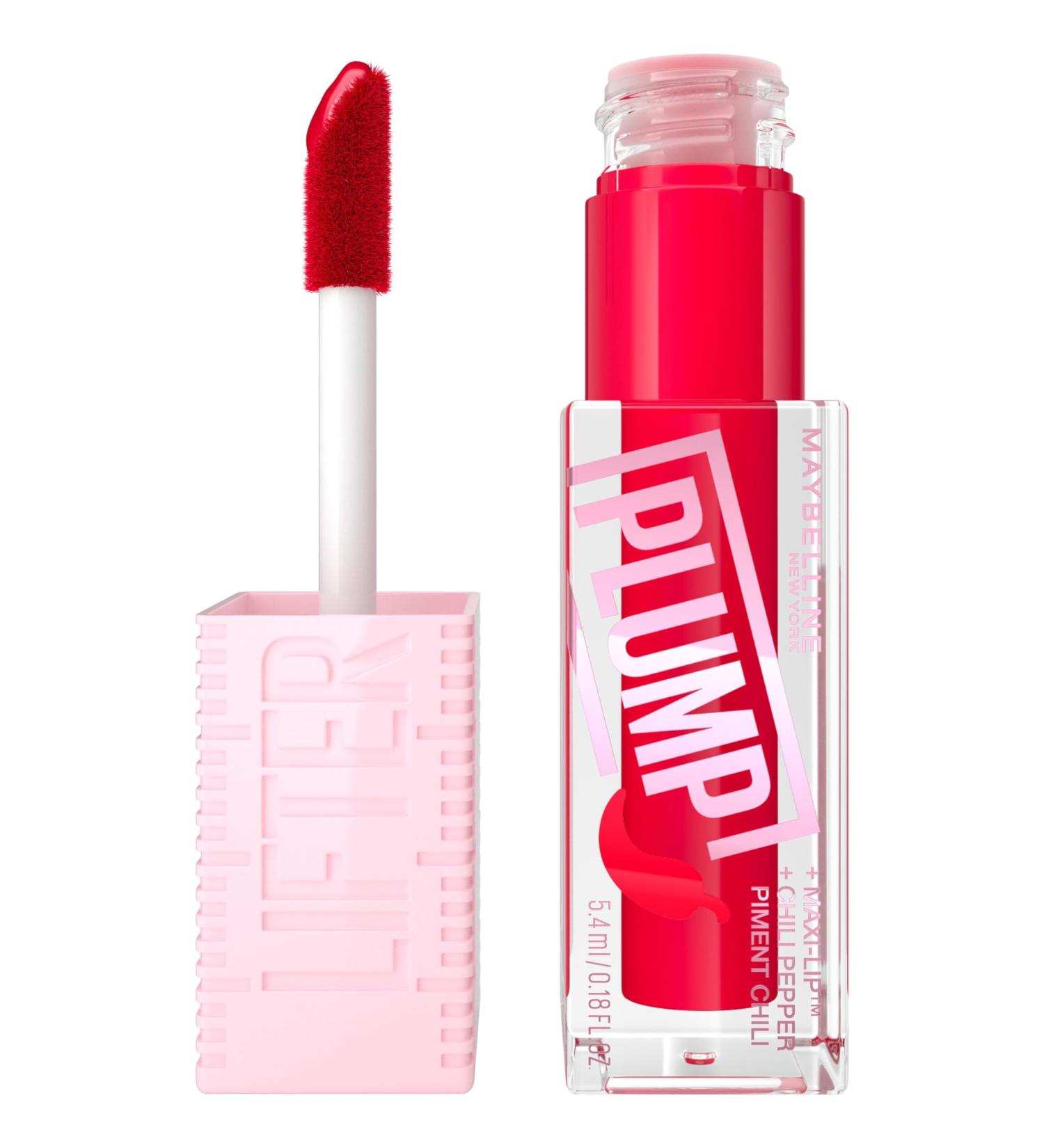 Maybelline Lifter Plump Lip Gloss - Long-Lasting Plump with Hyaluronic Acid and Chilli Pepper - Vegan Formula, Shade 004 Red Flag - Buy Online on GoSupps.com