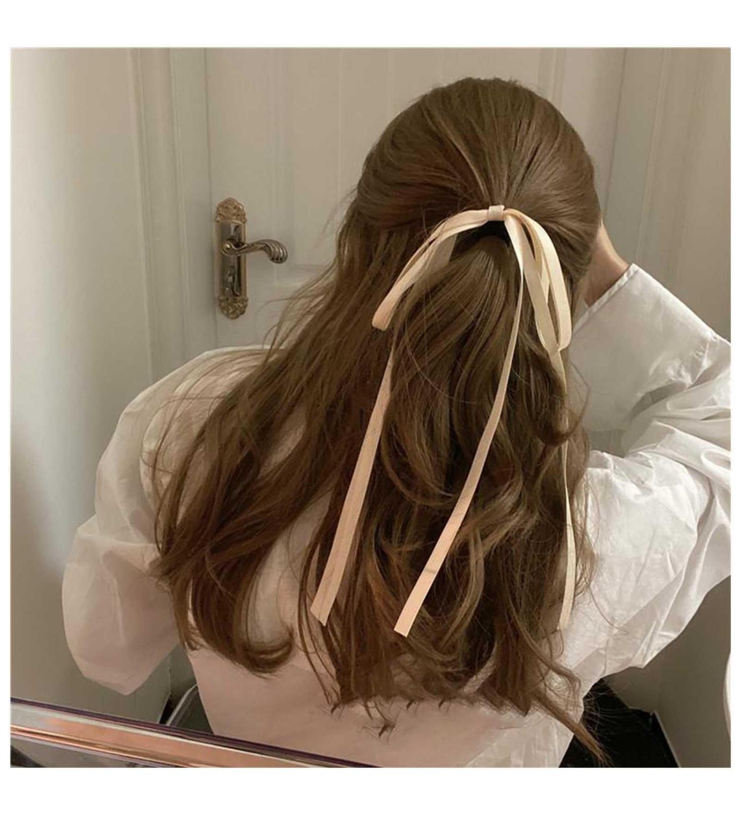 Inilbran Vintage Silk Satin Bow Hair Rope Scrunchies Satin Silk Bow Hair Ties Long Satin Ribbon Elastic Hair Tie Ropes French Bowknot Bands Rope Ponytail Holder Hair Accessories for Women and Girls White - Buy Online on GoSupps.com