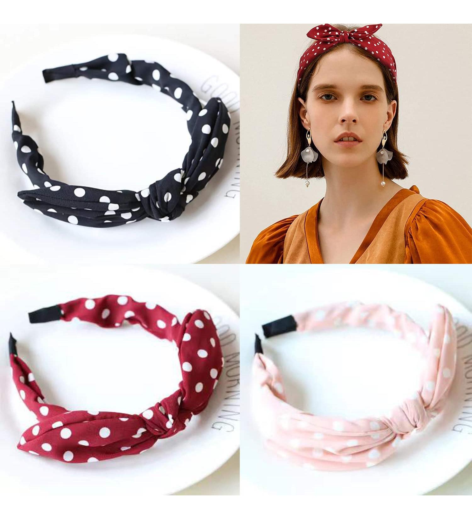 Shop Polka Dot Headband Set for Women - Bow Tie Knotted Hairbands and Bunny Ears - 3 Stylish Hair Accessories - International Shipping Available! - Buy Online on GoSupps.com