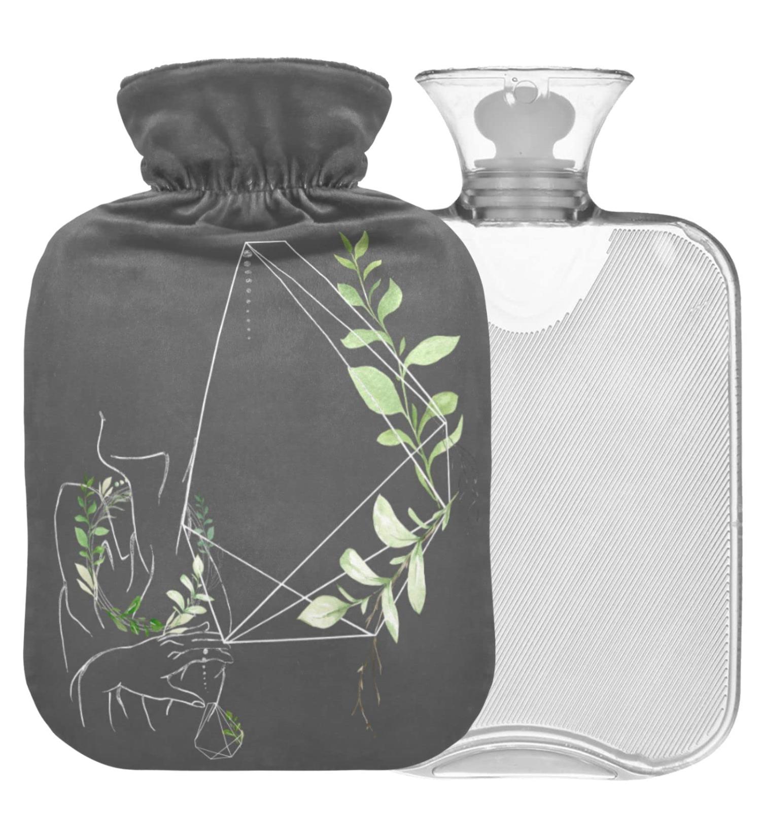 NAANLE 2L Hot Water Bottle with Watercolor Flower Leaves Cover - Large Transparent Heater for Bed Hands Feet Pain Relief & Heat Therapy - Buy Online on GoSupps.com