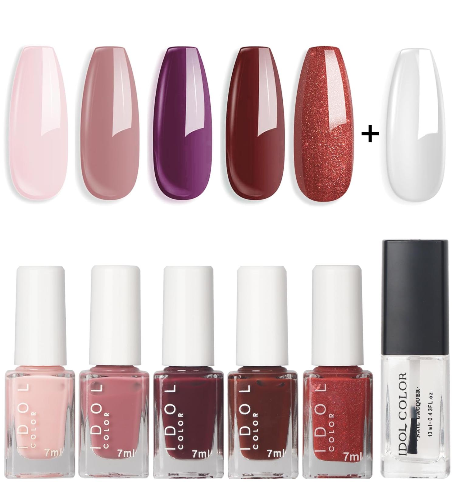 Jelly Nail Polish Set - Nude Nail Varnish Sets - Quick Dry & Long Lasting Jelly Nude Nail Polish - Oil-Based Formula Nail Polish Gift Set with Top Coat - No Need Cure Nail Paint - Buy Online on GoSupps.com
