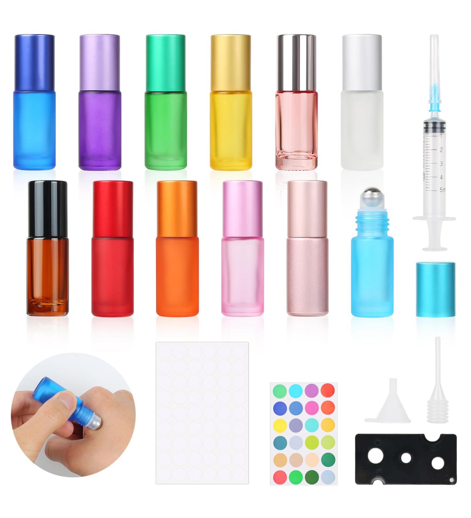 Omsscun 5ml Roller Ball Bottles for Essential Oils 12 Pcs Frosted Glass Roll Bottles with Stainless Steel Ball for Essential Oils Aromatherapy Fragrance 5 Millilitres Columnar 12 Omsscun-020UK - Buy Online on GoSupps.com