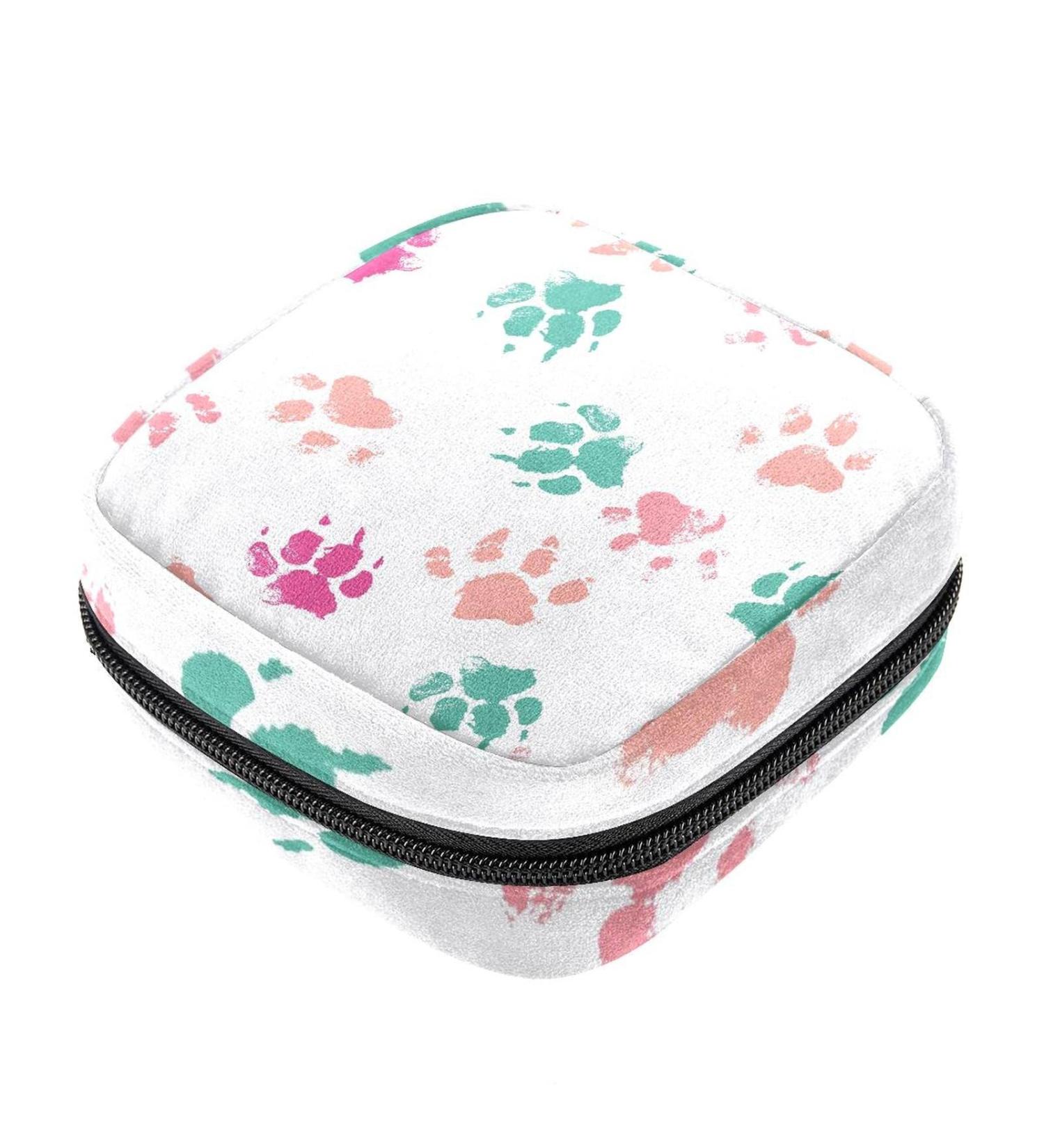 Menstruation Pad Bag with Zipper | Women's Napkin & Tampon Collection Bag - Colorful Dog Paw Footprint Pattern | Perfect for Women & Girls - Buy Online on GoSupps.com