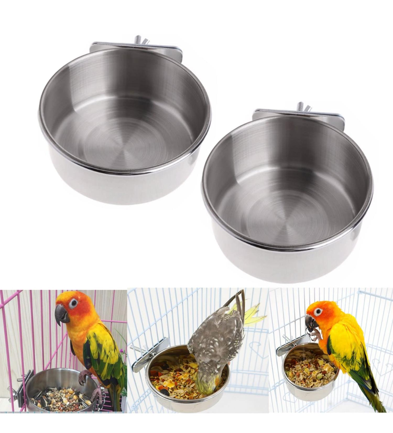 2Pcs Parrot Food Water Bowls Bird Feeding Dish Cups Set Stainless Steel Pet Hanging Bowl Bird Cage Water Bowl with Clamp for Small Animal Parrot Cockatiel Conure Budgies Parakeet Lovebird Chinchilla - Buy Online on GoSupps.com