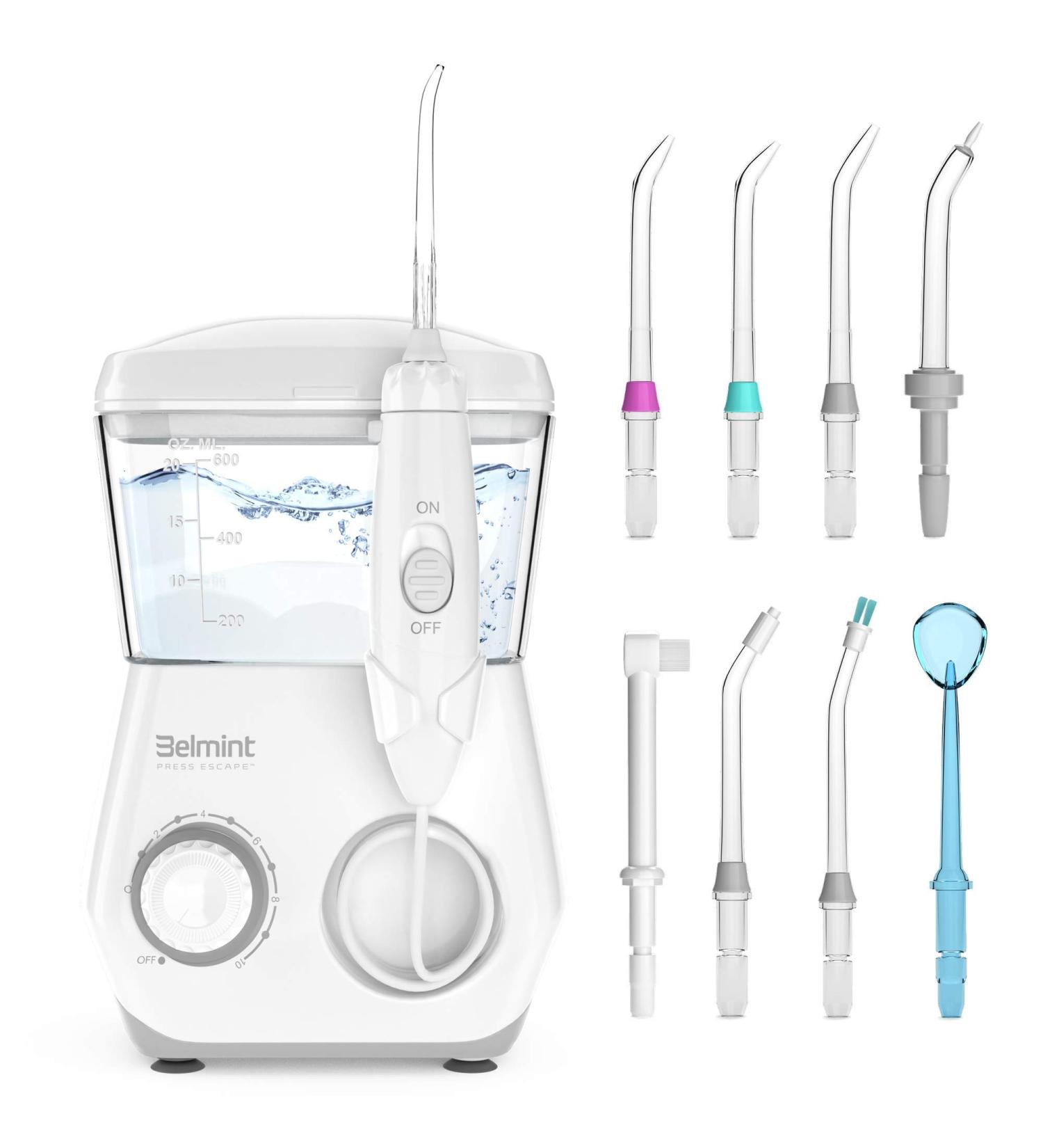 Belmint Water Flosser - Oral Irrigator for Teeth Cleaning with 10 Pressure Settings & 8 Tips - Ideal for Braces & Bridges - 600ml Capacity - Buy Online on GoSupps.com