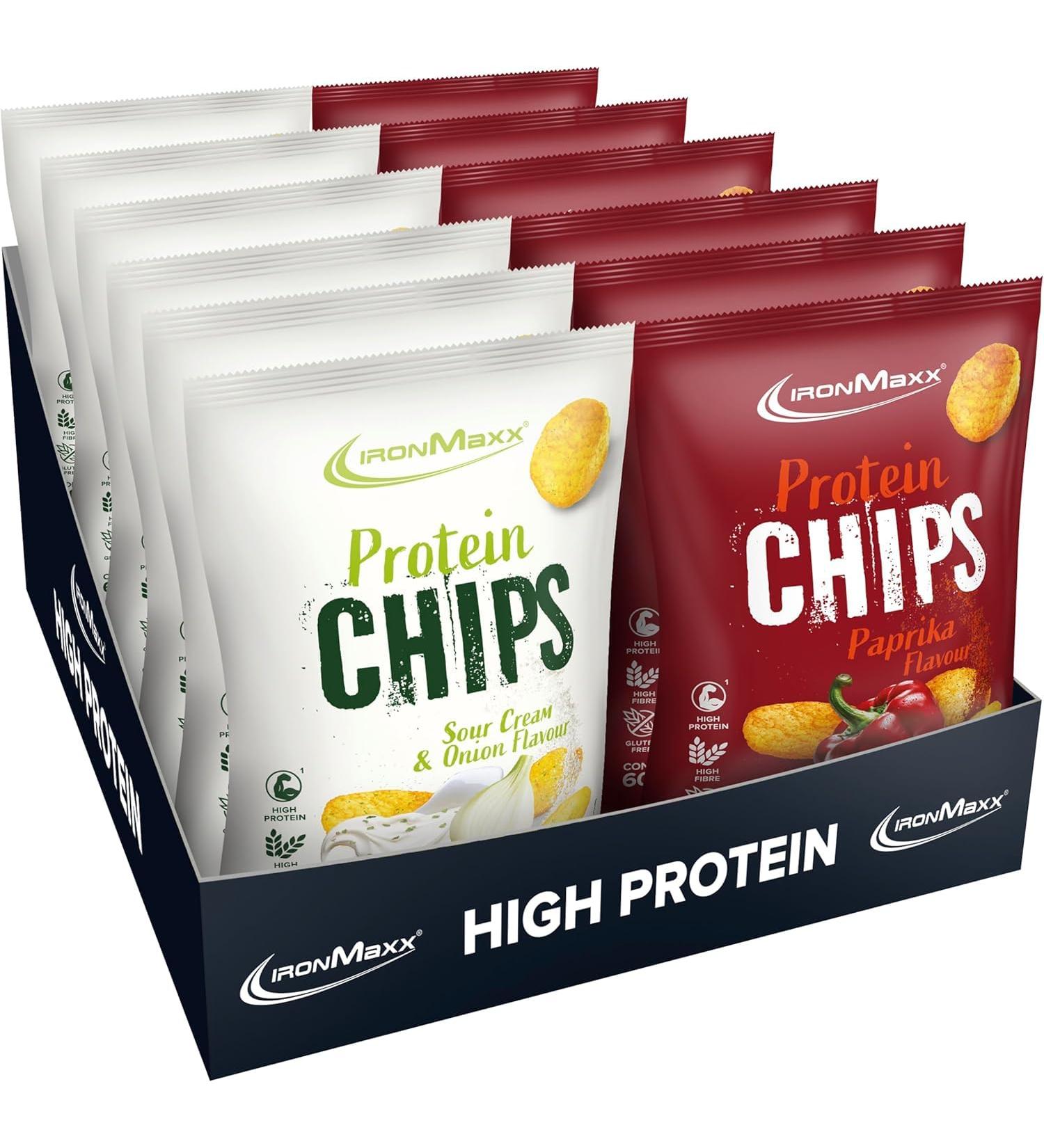 Chips prot in es IronMaxx - M lange de poivre cr me fra che et oignon - 12 x 60 g | Faibles en glucides sans gluten et faibles en sucre | En-cas prot in croustillant - Buy Online on GoSupps.com