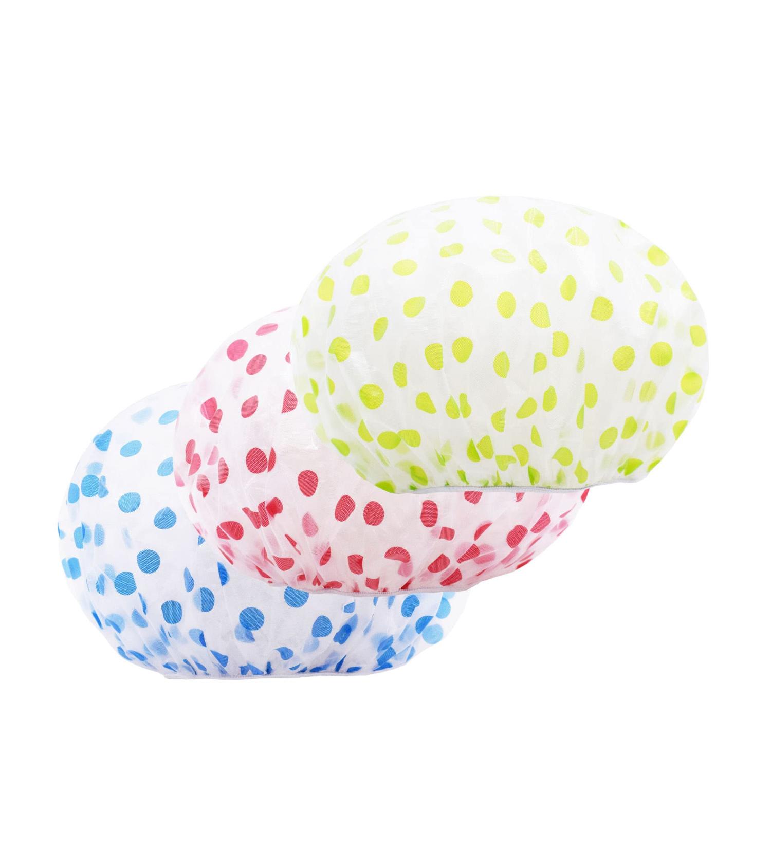 3 Pcs Waterproof Elastic Band Bath Caps with Ruffled Edge for Girls and Women - Dots Design - Buy Online on GoSupps.com