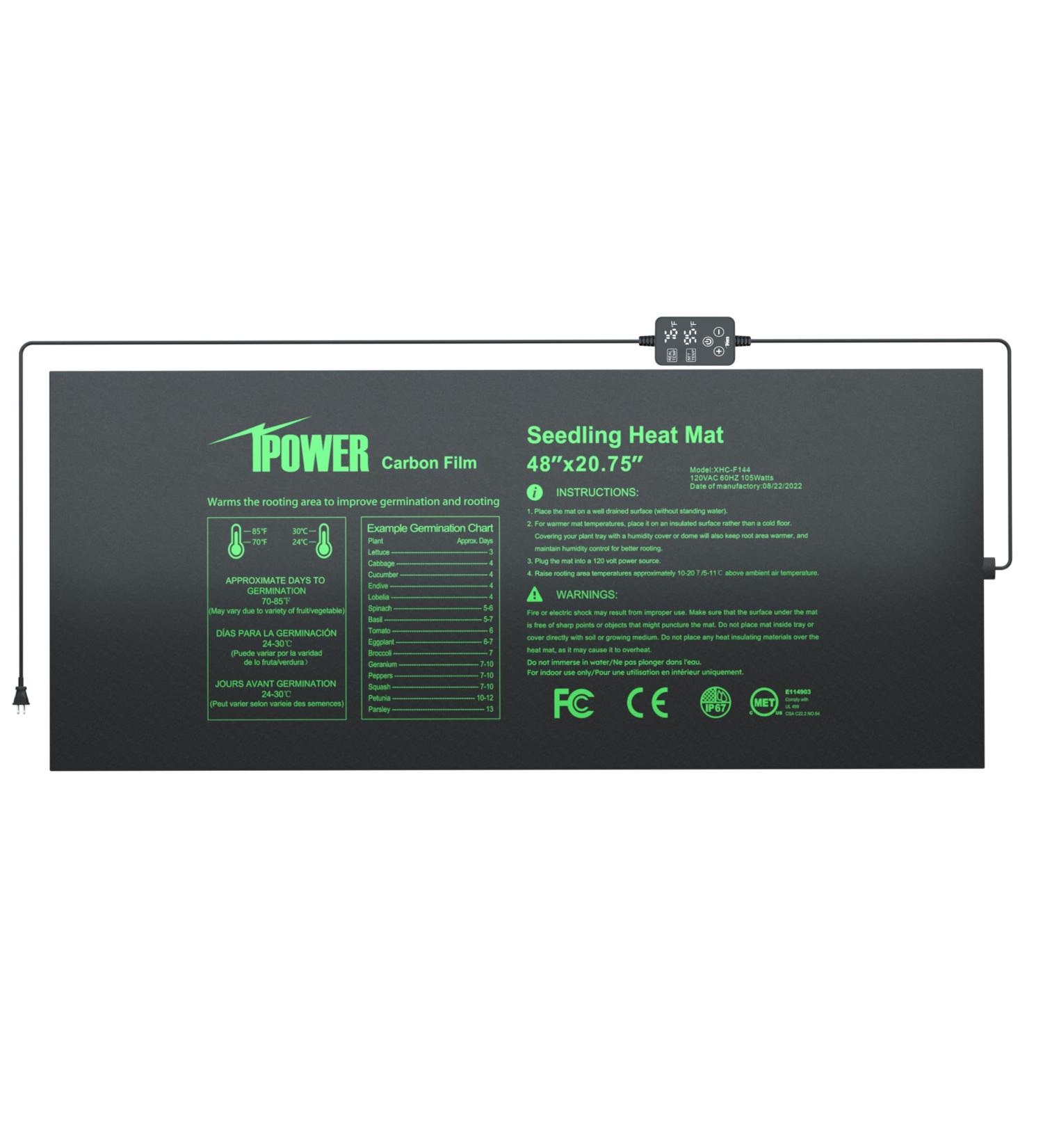 iPower Seedling Mat for Plants - Dual Digital Temperature Controller & MET Certified Heating Pad | 48 x 20.7 | Ideal for Indoor Gardening & Seed Starting - Buy Online on GoSupps.com