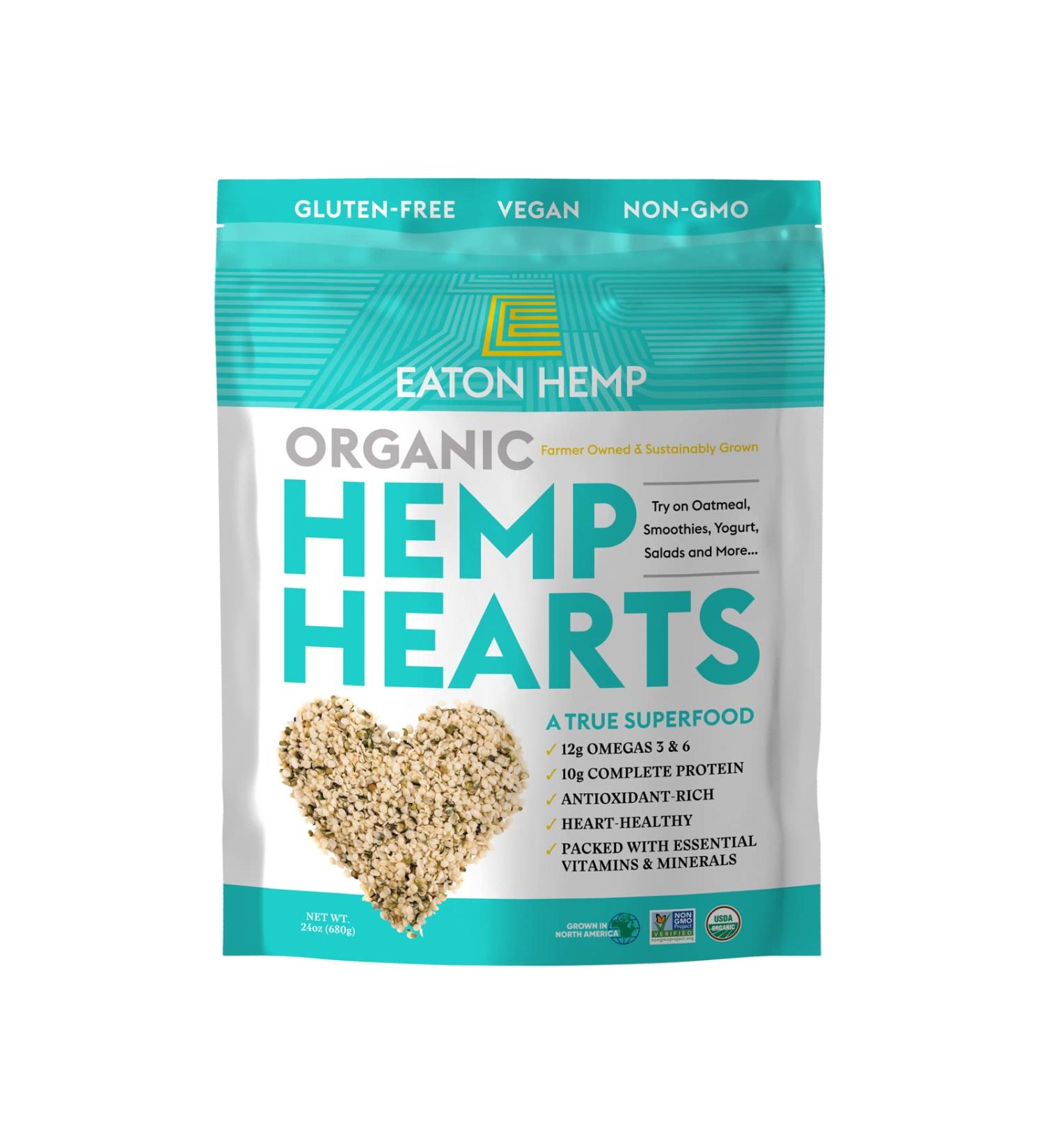 USDA Organic Eaton Hemp Hearts 24oz - Vegan Plant Protein with Omegas, Non-GMO, Gluten-Free - Paleo & Keto Friendly - Buy Online on GoSupps.com