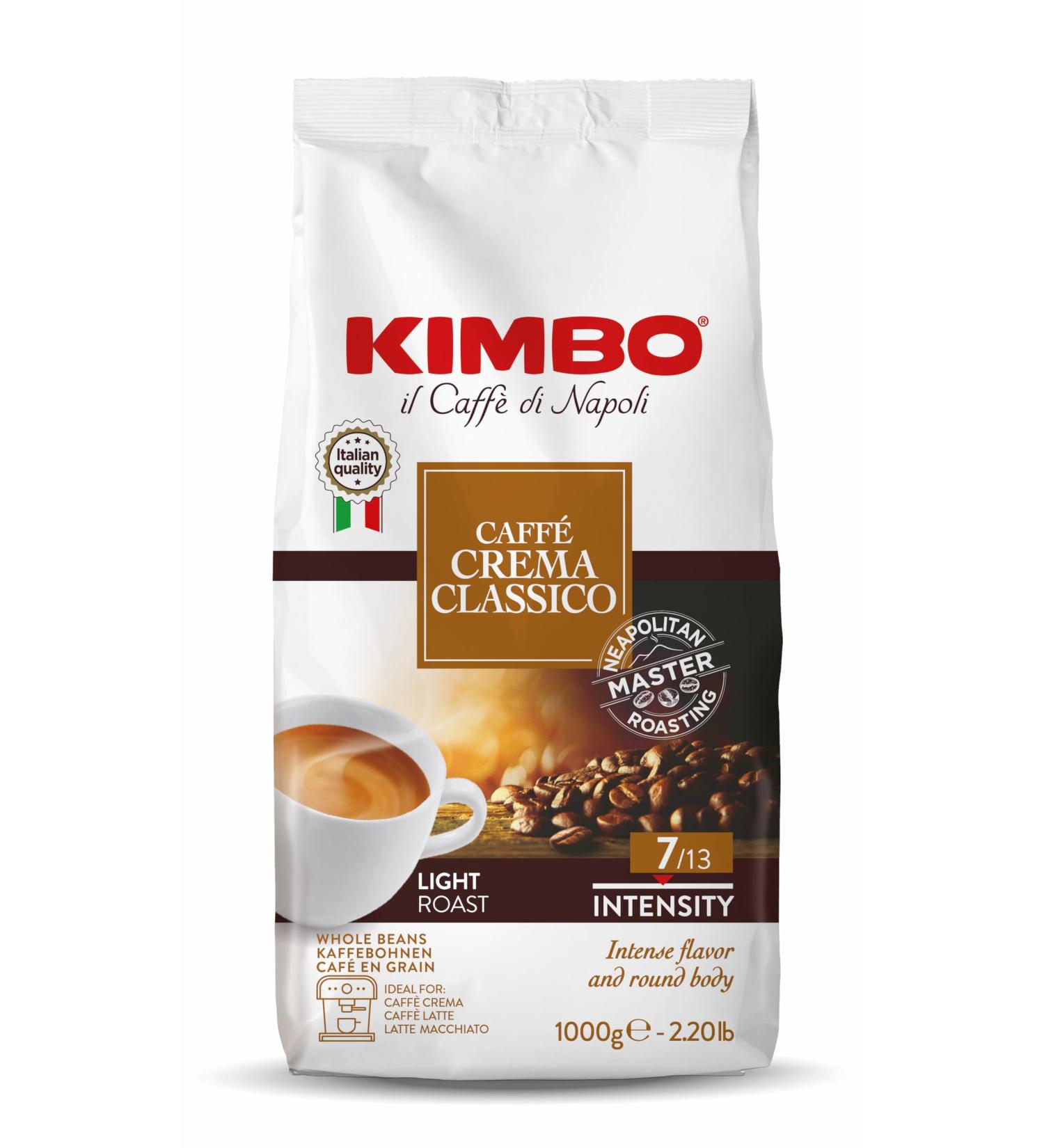 KIMBO - Café Crema Classico - Coffee Beans - Authentic Italian Coffee - Intensity 7 / Light Roast - Pack of 6 Packs of 1 kg