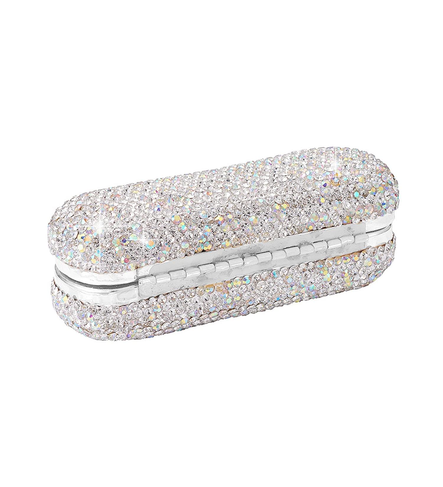 XhuangTech Bling Lipstick Holder Case with Mirror - Rhinestone Crystal Makeup Organizer for Ladies (Silver) | Portable Lipstick Case - Buy Online on GoSupps.com