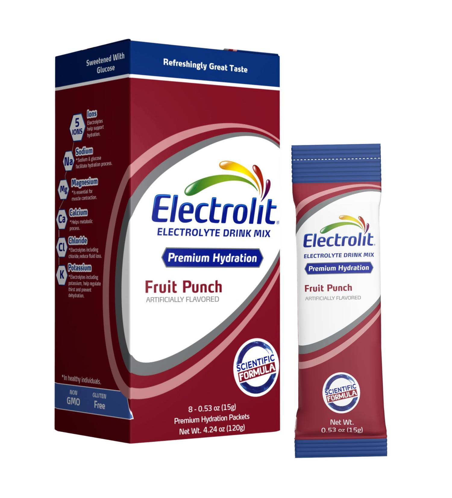 Electrolit Electrolytes Powder Packets Fruit Punch 8 Pack Powdered Hydration Packets for Dehydration & Rehydration Post Workout Flavored Hydrating Drink Mix Gluten Free Daily Water Enhancer Sticks - Buy Online on GoSupps.com