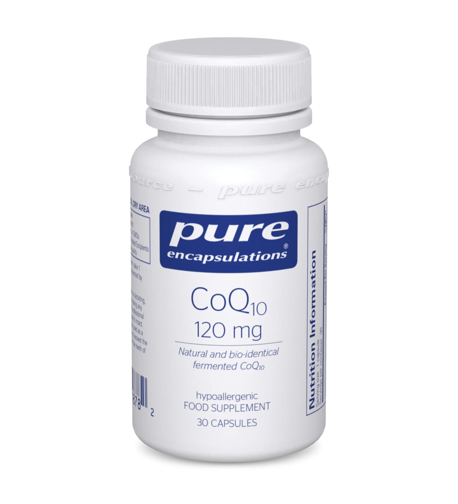 Pure Encapsulations CoQ10 120mg - Natural Fermented Bio-Identical Coenzyme Q10 - 30 Vegetarian Capsules - Buy Online on GoSupps.com