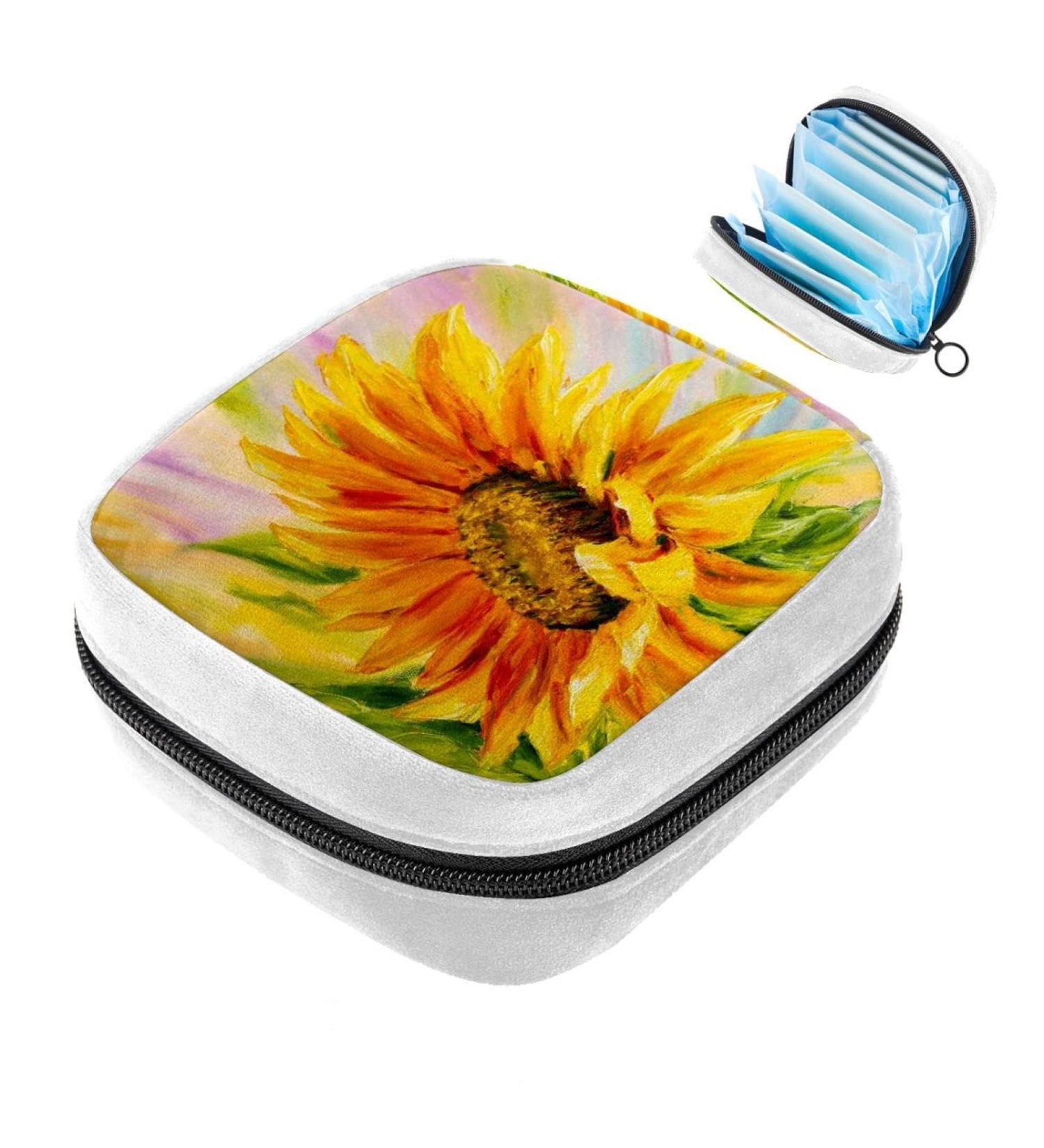 Abstract Sunflower Period Bag | Sanitary Napkin Storage | Makeup Pad Pouch - Buy Online on GoSupps.com