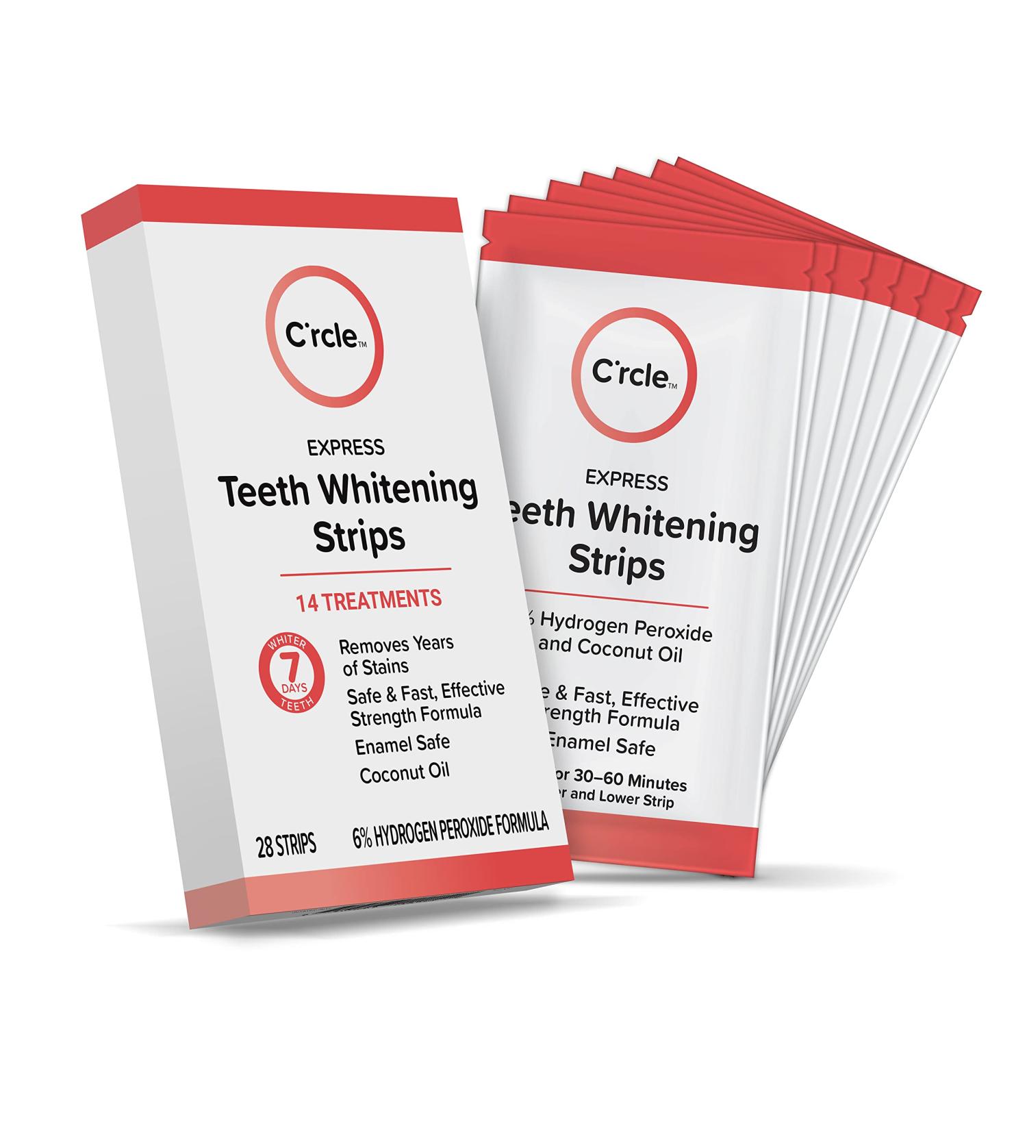 Circle Express Teeth Whitening Strips - Enamel-Safe Formula | 6% Hydrogen Peroxide with Coconut Oil | 28 Count for Sensitive Teeth | Whiter Teeth in 7 Days - Buy Online on GoSupps.com