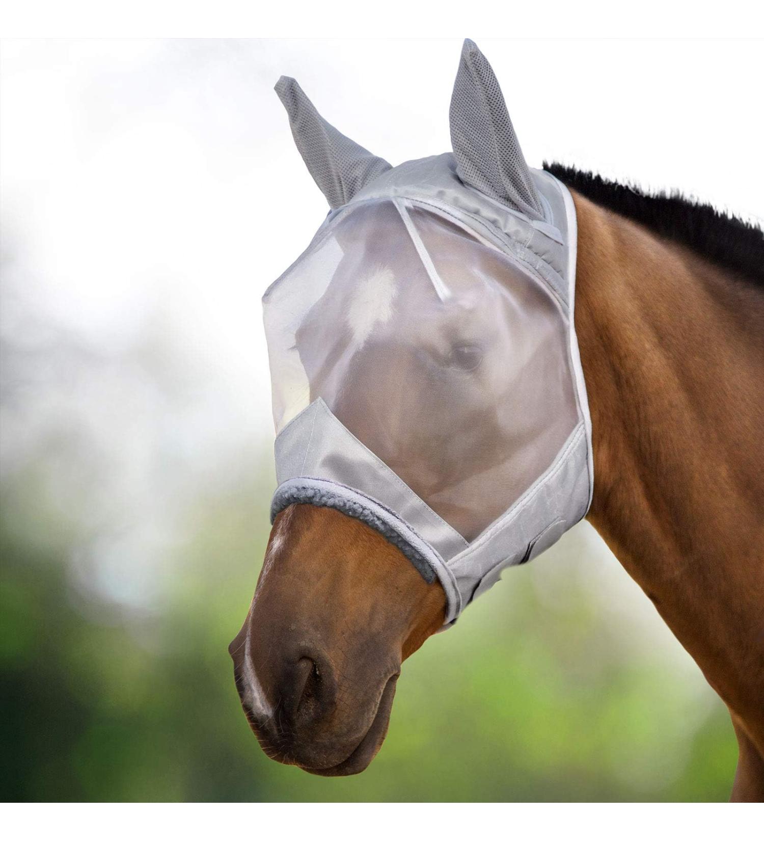 Harrison Howard CareMaster Midge-Proof Fleece Padding Horse Fly Mask UV Protection with Ear Protection Silver Coldblood (XL)
