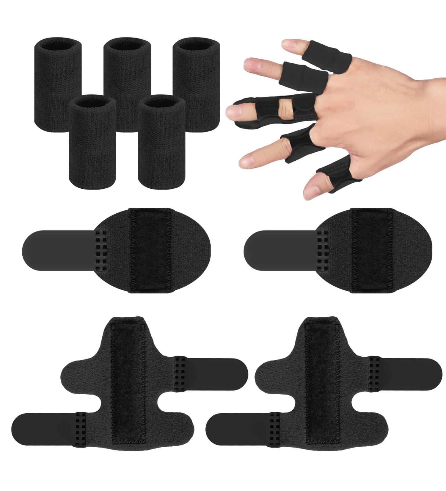 Adjustable Finger Support Brace - 2-Piece Finger Rails & 5-Piece Protection for Sprains Arthritis & Swollen Fingers - Lollanda - Black - Buy Online on GoSupps.com