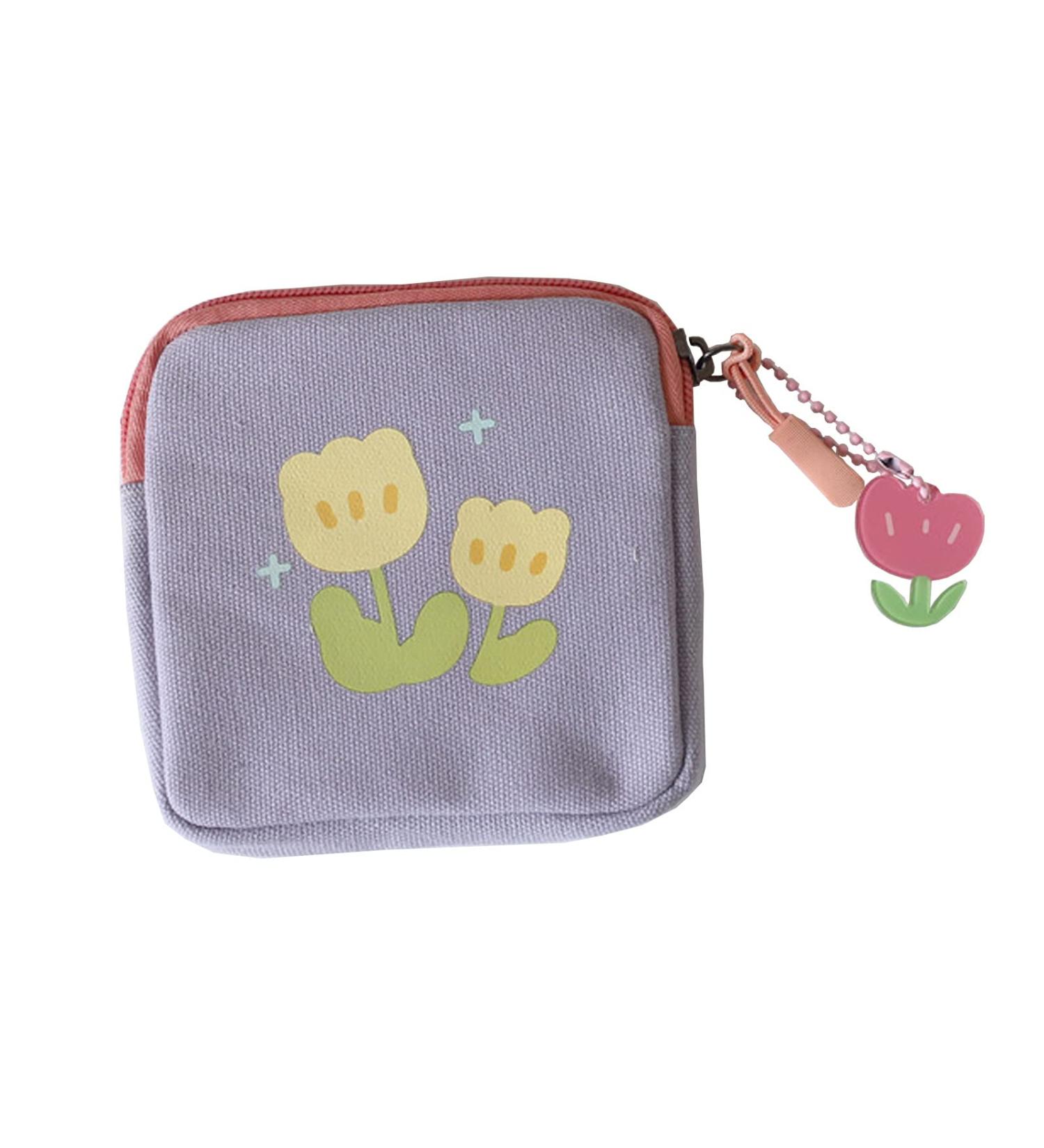 Gold Xiong Padishah Sanitary Napkin Storage Bag - Purple Floral Coin Purse for Women - Buy Online on GoSupps.com