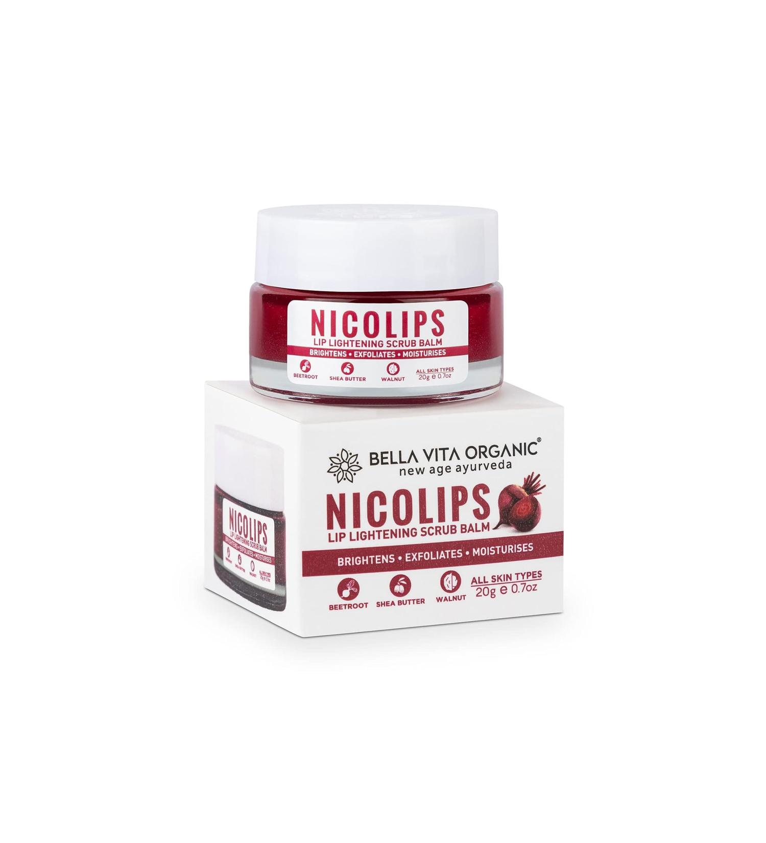 Bella Vita Organic NicoLips Lip Scrub Balm Brightening Dark Lips for Men and Women Dry Lips/Smoker/Chapped Lip & Lipstick Stains Removal Lipcare 20 g - Buy Online on GoSupps.com