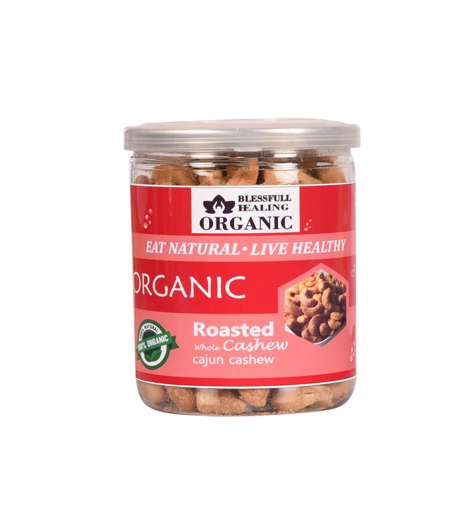 Blessfull Healing Organic Natural Vegan Cajun Roasted Whole Cashew Nuts Crunchy Kaju 300 Gram - Buy Online on GoSupps.com