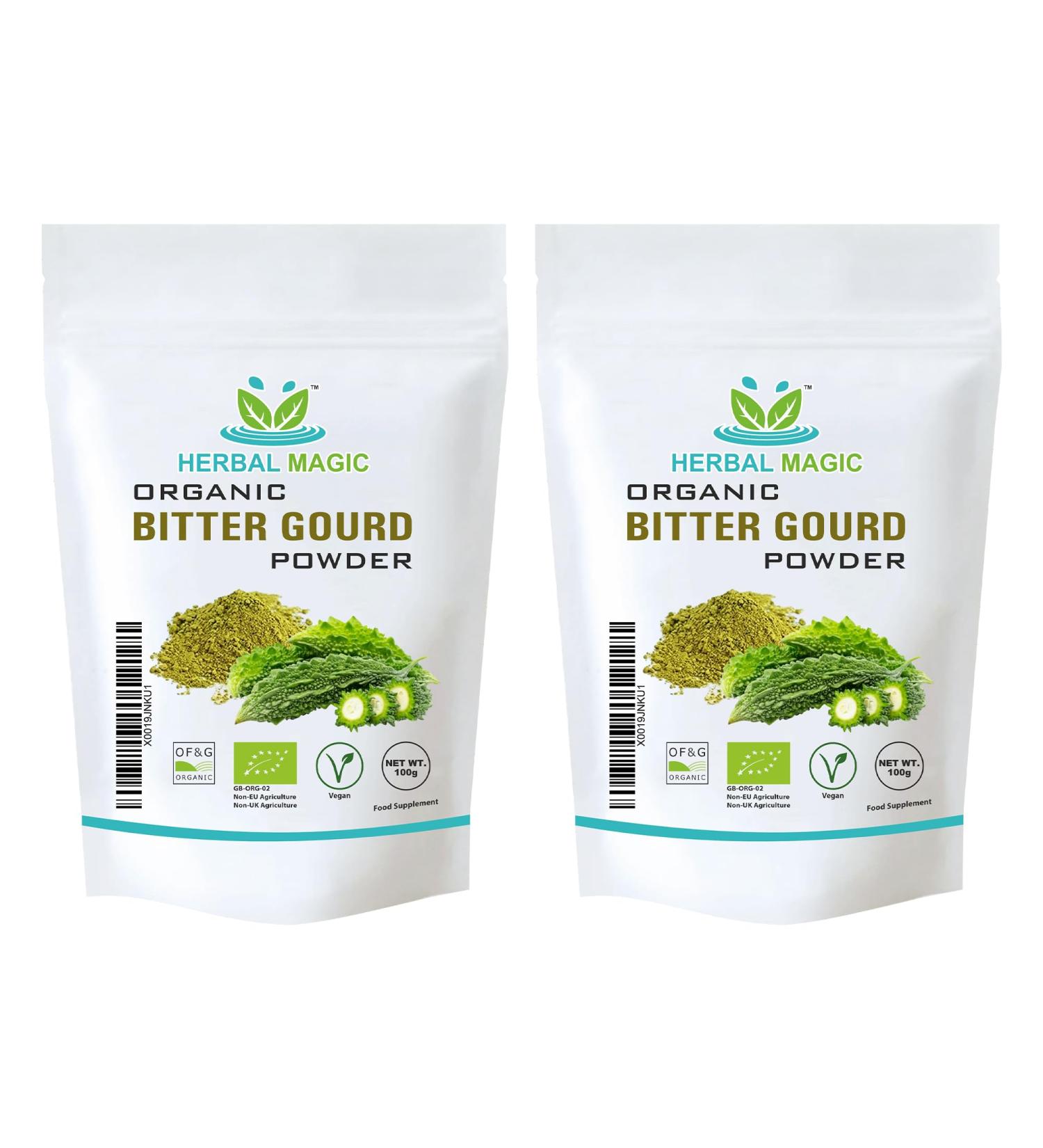 Herbal Magic's Organic Bitter Gourd Powder-Great Green Vegetable-Also Known as Karela Bitter Melon Balsam-pear. Free from Fillers & Preservatives- of&G UK Organic Certified- 200g (Pack of 1) 200 g (Pack of 1) - Buy Online on GoSupps.com