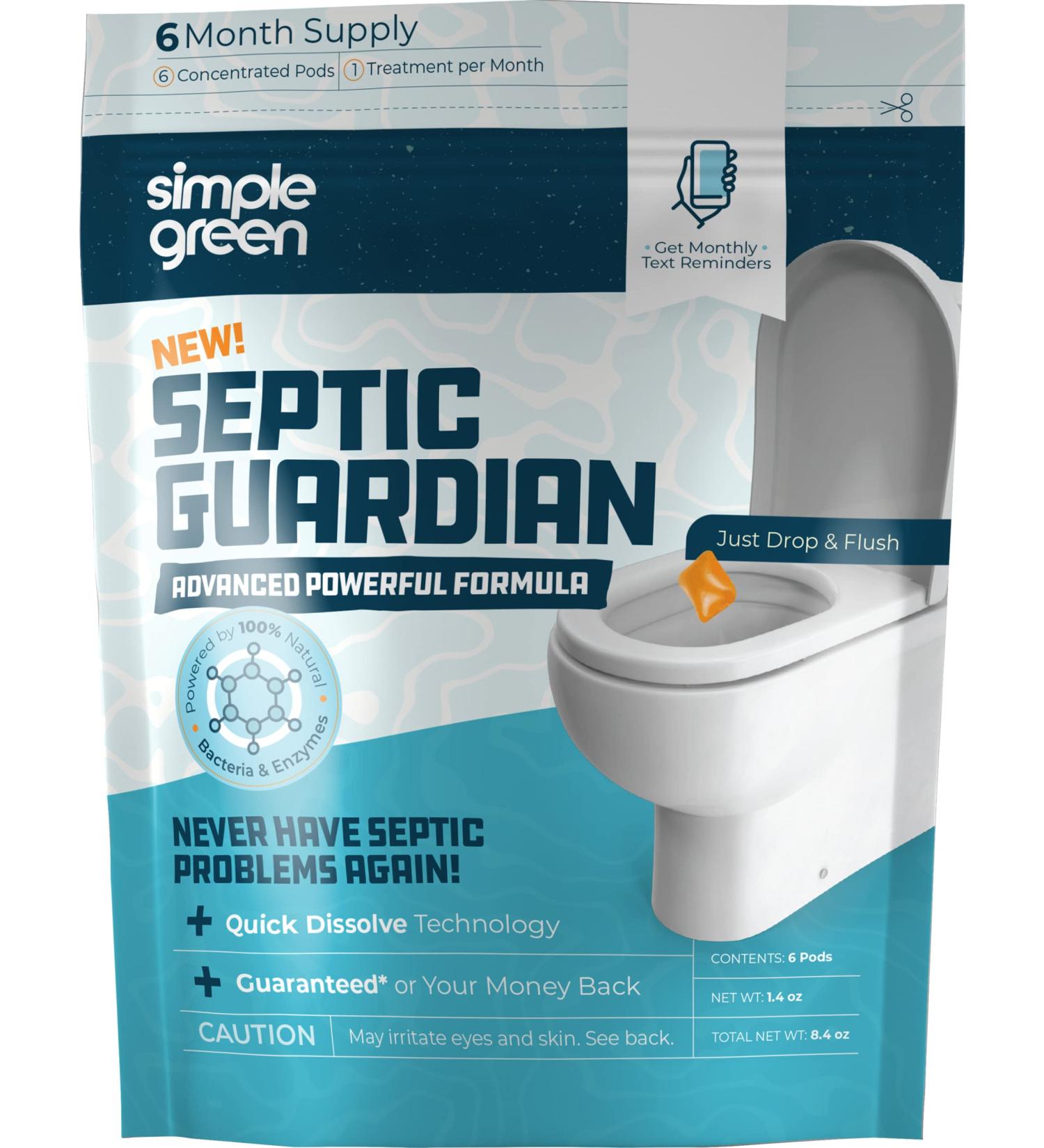 Simple Green Septic Guardian - Monthly Septic Tank Treatment Pods (6 Count) | 6 Month Supply of Easy Flush Live Bacteria | Optimized for International Shipping - Buy Online on GoSupps.com