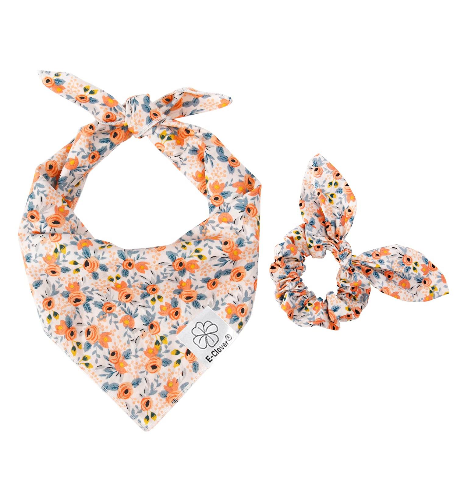 Flower Dog Bandana & Scrunchie Set for Pet & Owner | Birthday Gifts | Large Orange Flower Design - Buy Online on GoSupps.com