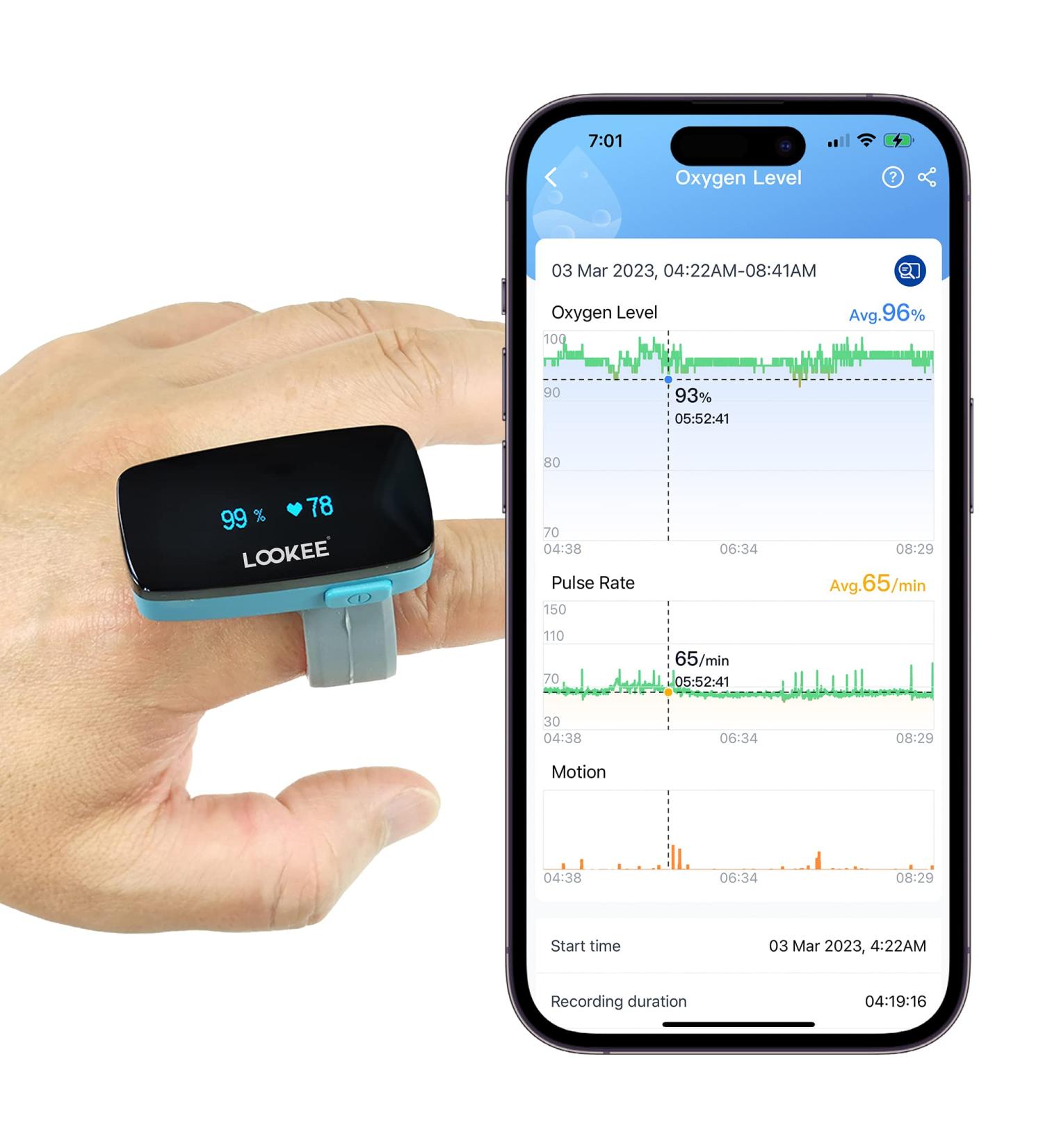 LOOKEE O2-Tracker Ring - Bluetooth Pulse Oximeter | Wearable Oxygen Monitor with Vibration Reminder | Rechargeable SpO2 Meter & Free App Reports | Shop Internationally - Buy Online on GoSupps.com