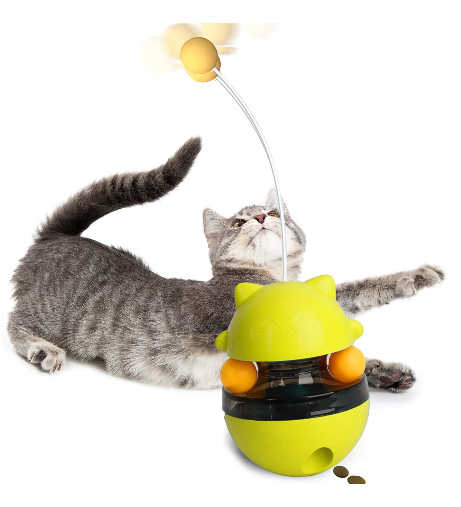 Interactive 3-in-1 Cat Toy - Slow Feeder & Food Dispenser | Yellow Cat Toys for Engaging Play & Training - Buy Online on GoSupps.com