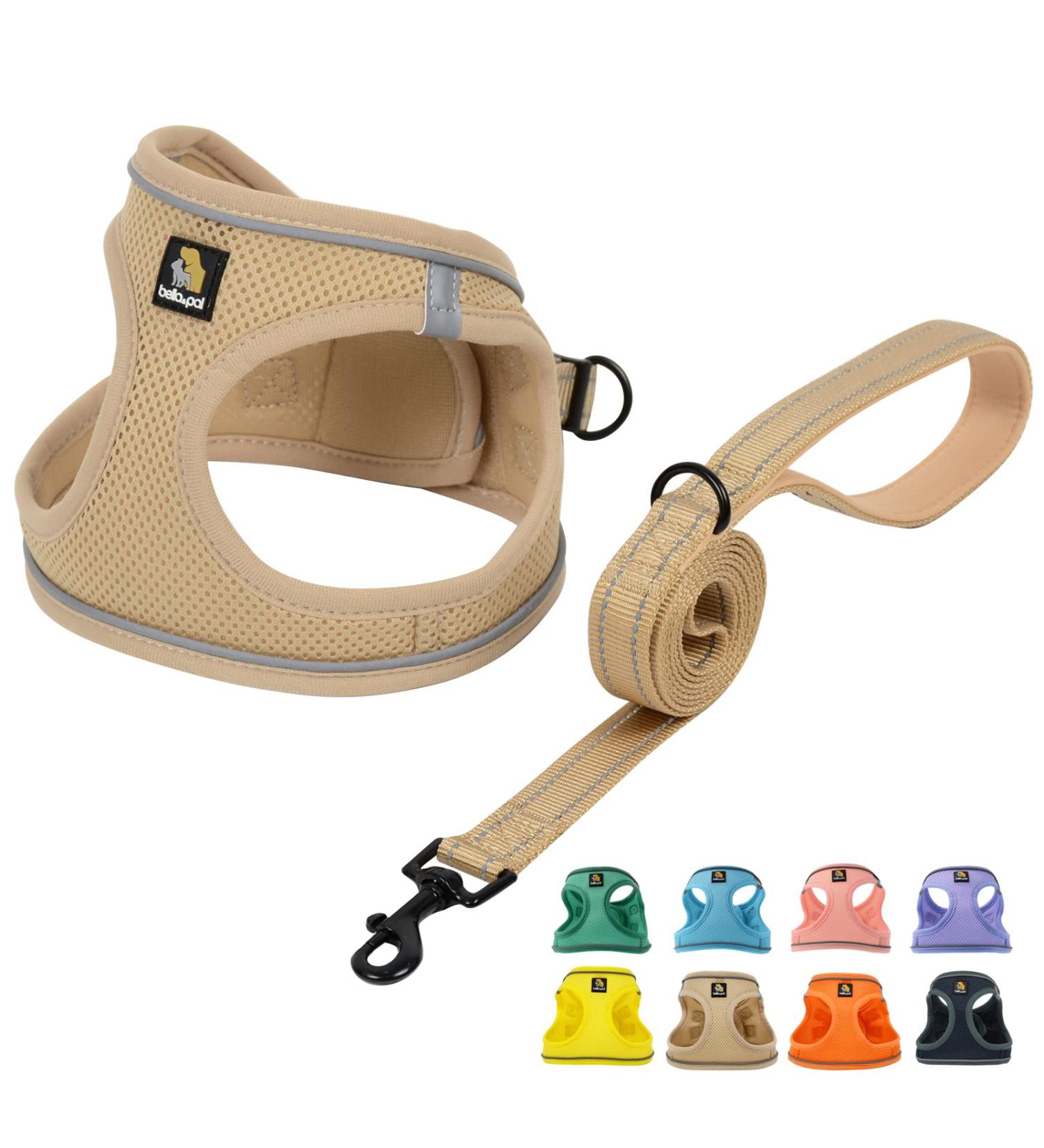 Shop Bella & Pal Dog Harness for Small Dogs - Breathable Air Mesh Anti-Train Reflective Leash Included | XS Khaki - Buy Online on GoSupps.com
