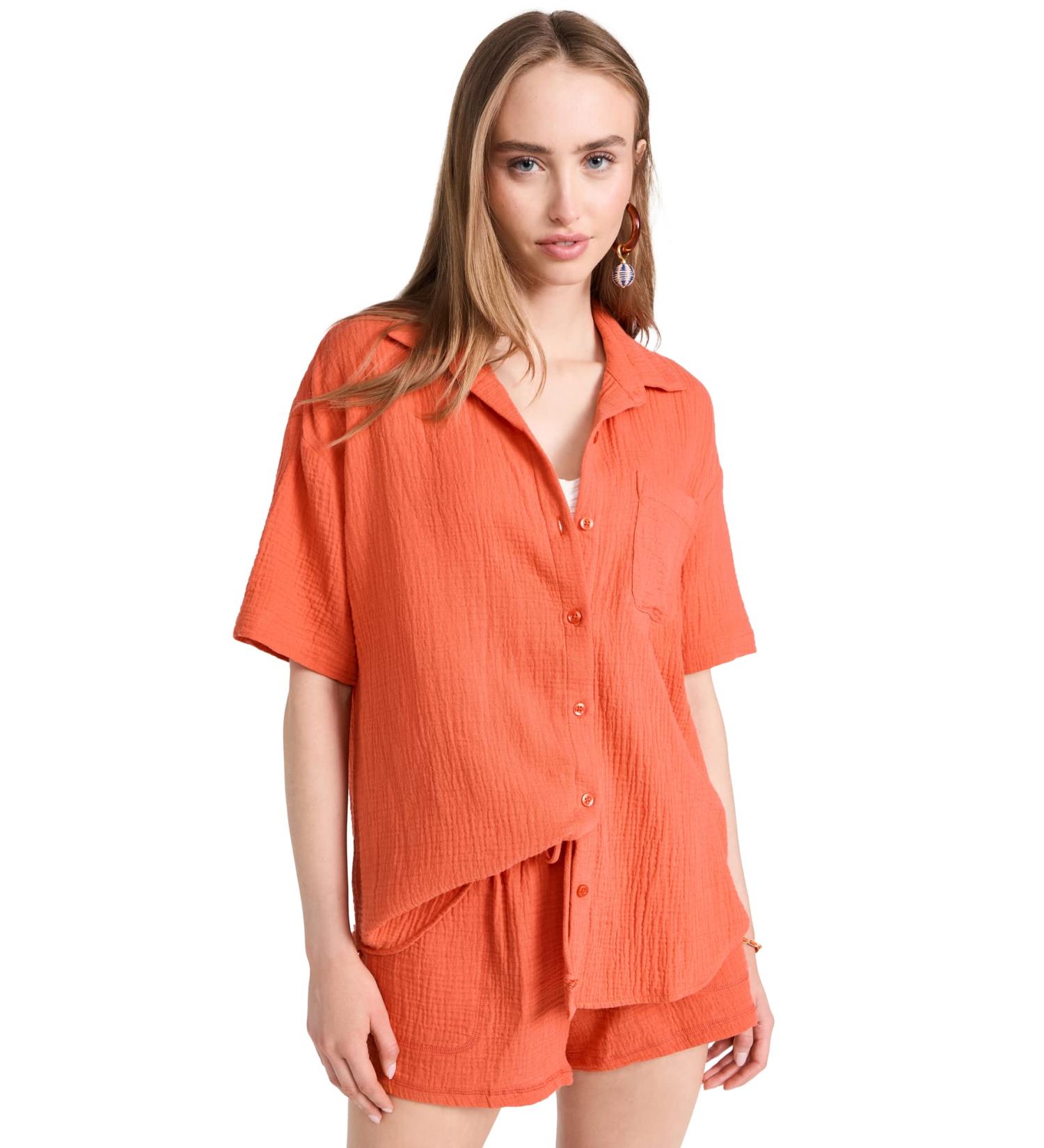 Z SUPPLY Women's Sundown Gauze Top - Medium Blood Orange | Shop Trendy Fashion Online - International Shipping Available - Buy Online on GoSupps.com
