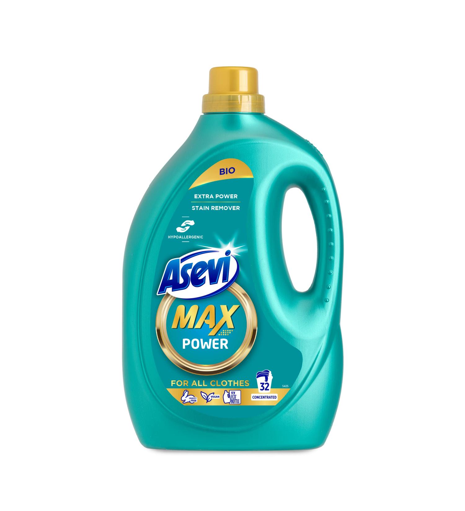 Asevi Max Hypoallergenic Bio Laundry Detergent 1.76L - Concentrated Liquid Cleanser (32 Washes) - Buy Online on GoSupps.com