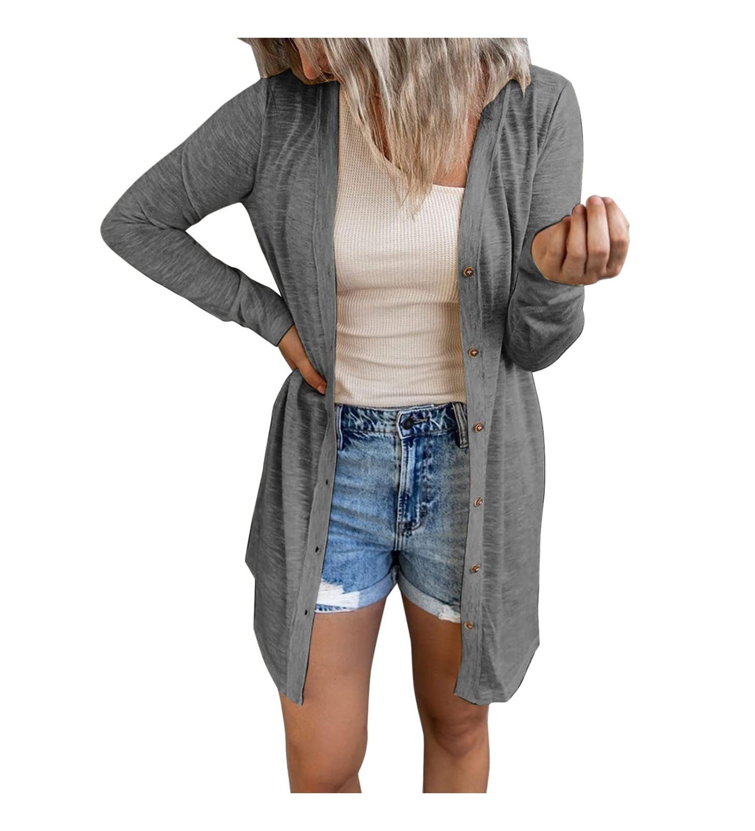 Long Shirt Outerwear Top Thin Warm Knitted Coat Women's Blouse V-Neck Shirt Tunic Long Women's Tunic Women's Shirt Casual Checked Shirt Women's Winter Chunky Knit Jacket G-grey M - Buy Online on GoSupps.com