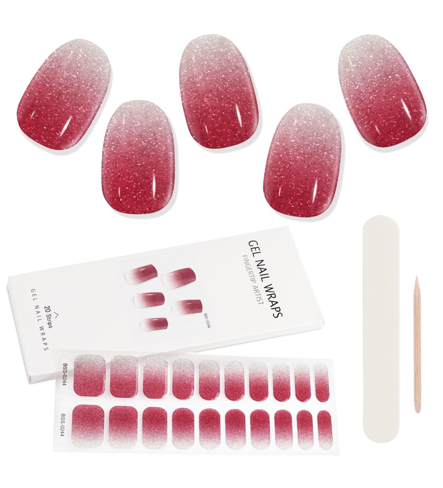 Kalolary 20PCS Gel Nail Polish Strips Nail Gel Art Sticker Full Nail Wraps Decals with Nail File and Stick for Women Girls Nail Art Decor (UV/LED Lamp Required) (E) - Buy Online on GoSupps.com