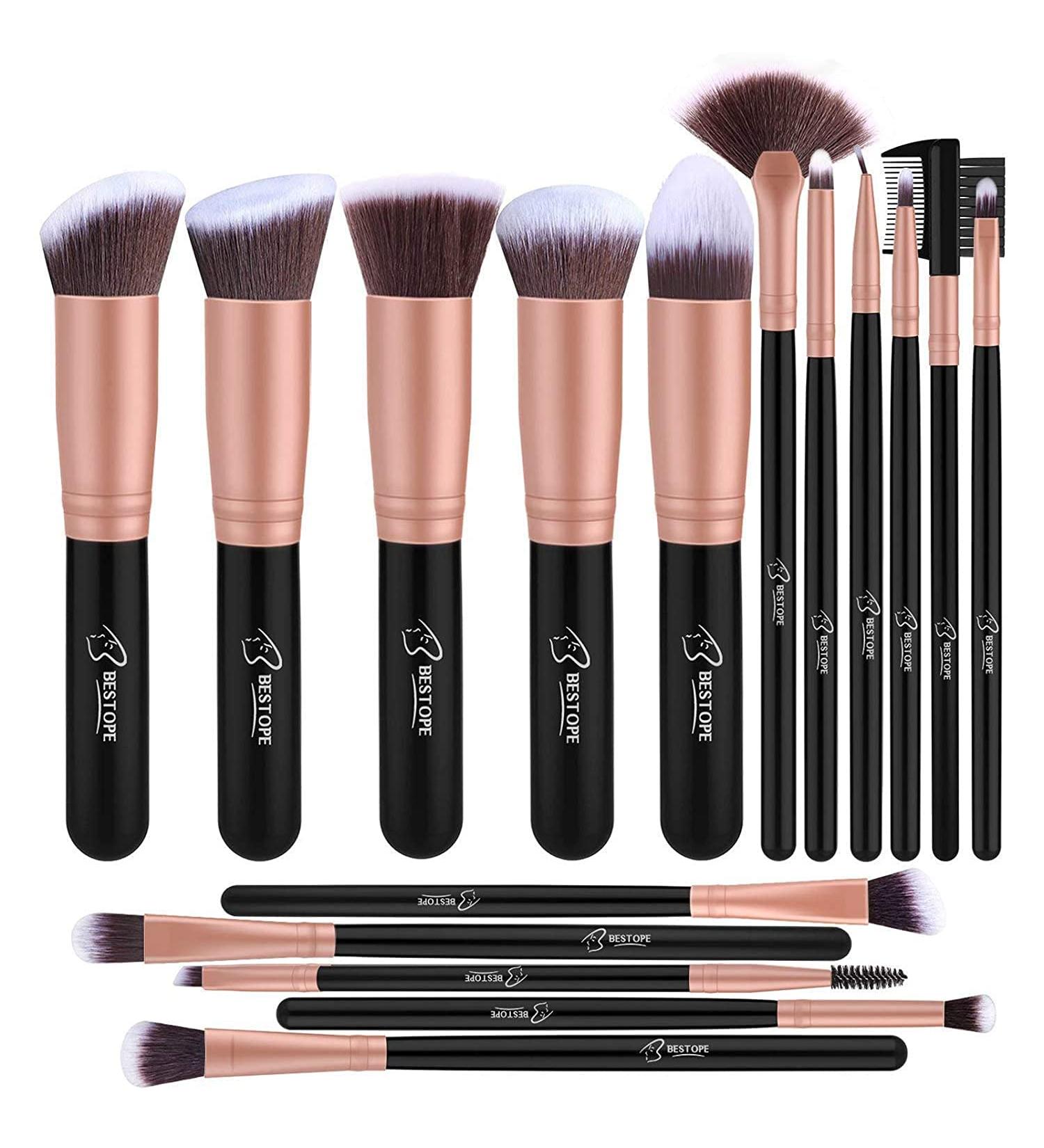 16-Piece BESTOPE Pro Makeup Brush Set - Premium Synthetic Brushes for Blending Face Powder, Blush, and Concealers | Rose Gold - Buy Online on GoSupps.com