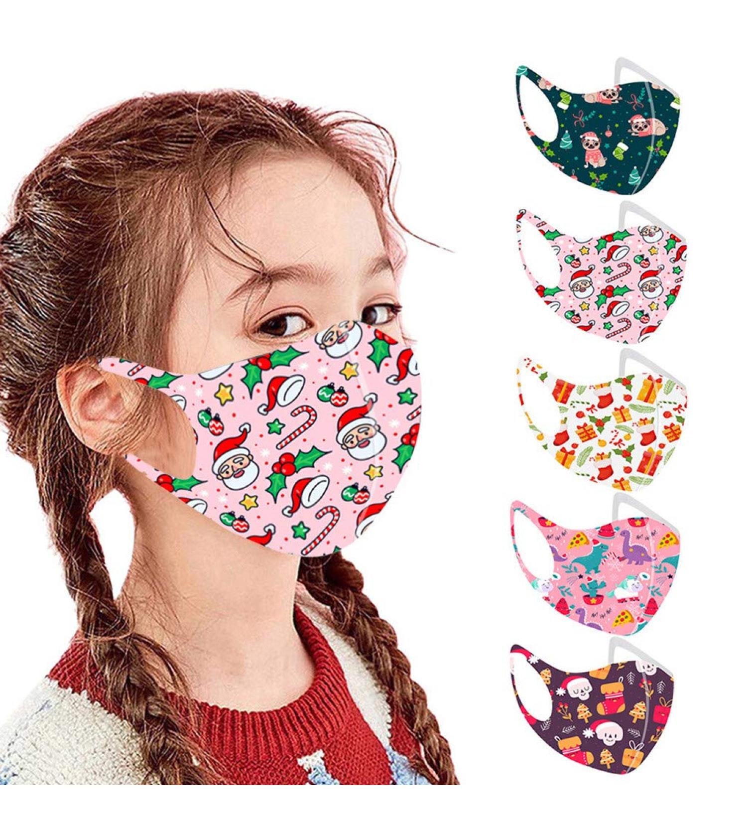 Riou 5-Piece Children's Christmas Mouth & Nose Protection - Washable Silk Neck Scarves for Girls | Breathable Dust Protection - Buy Online on GoSupps.com
