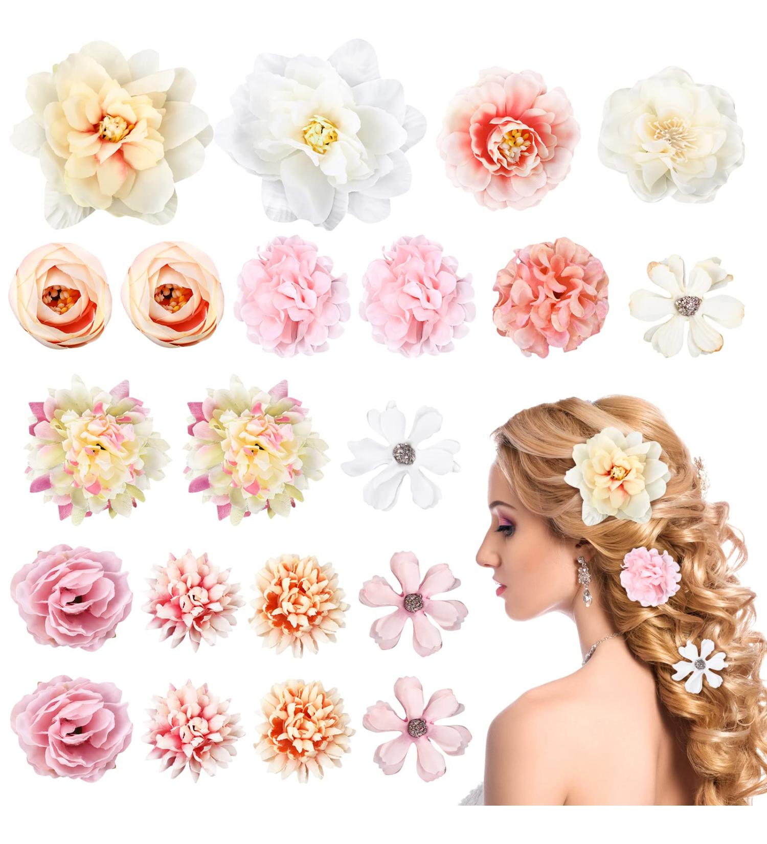 Bohemian Flower Hair Clip Set - 21 Multicolor Rose Barrettes for Women, Girls, Boho Brides - Wedding Hair Accessories - Buy Online on GoSupps.com