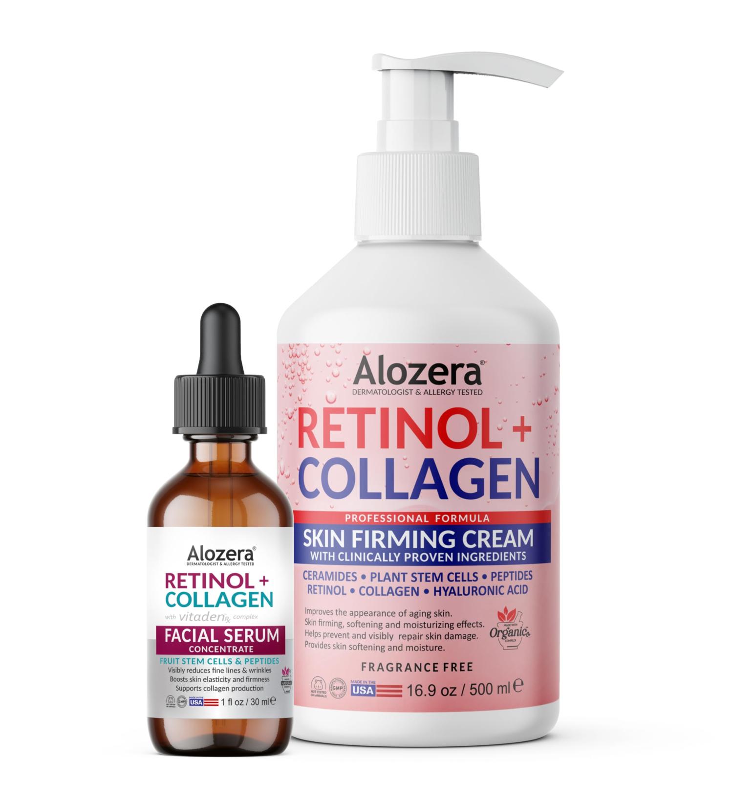 Alozera Skin Firming Retinol Collagen Body Lotion & Retinol Collagen Serum Bundle with Stem Cells Hyaluronic Acid Peptides & Ceramides for Aging Skin Wrinkles Firming Tightening & Hydrating - Buy Online on GoSupps.com