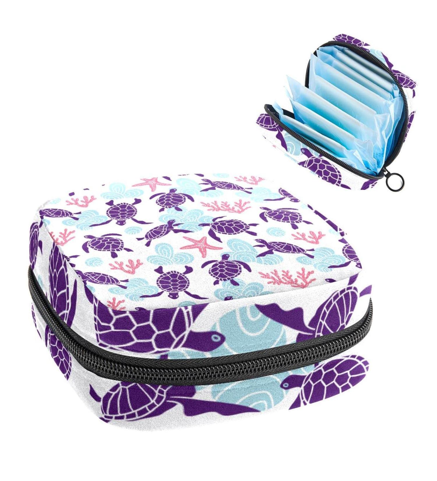 Boho Sea Turtle Storage Pocket | Women s Period Kit & Feminine Product Bag Coral Color - Buy Online on GoSupps.com